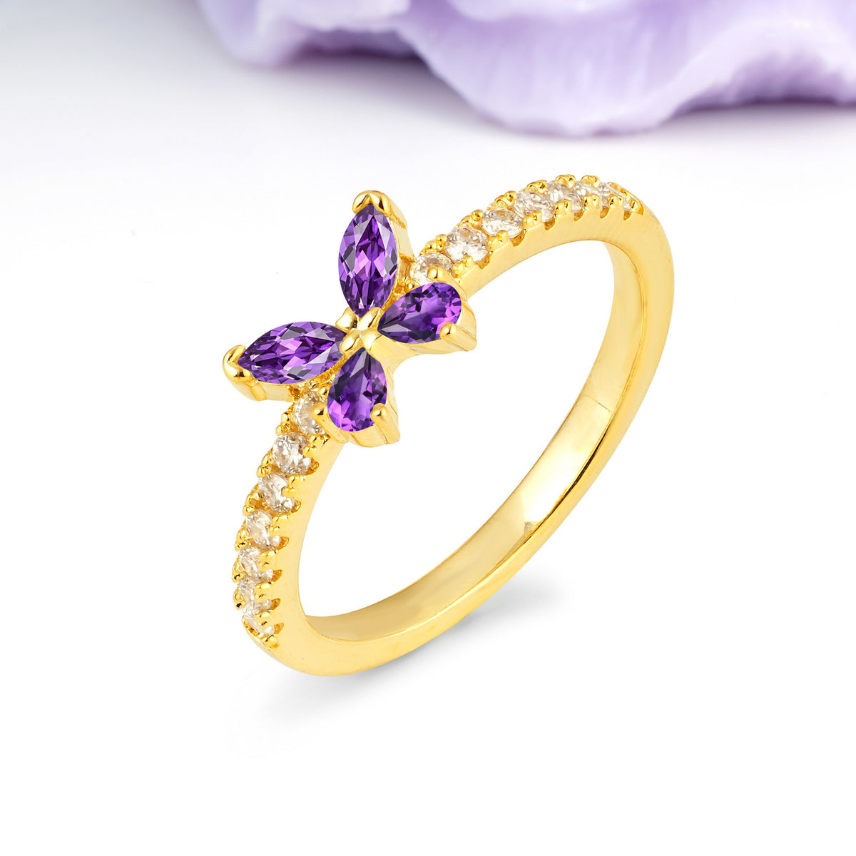 Dazzling Marquise Cut Amethyst Butterfly Single Stackable Wedding Ring - Additional view