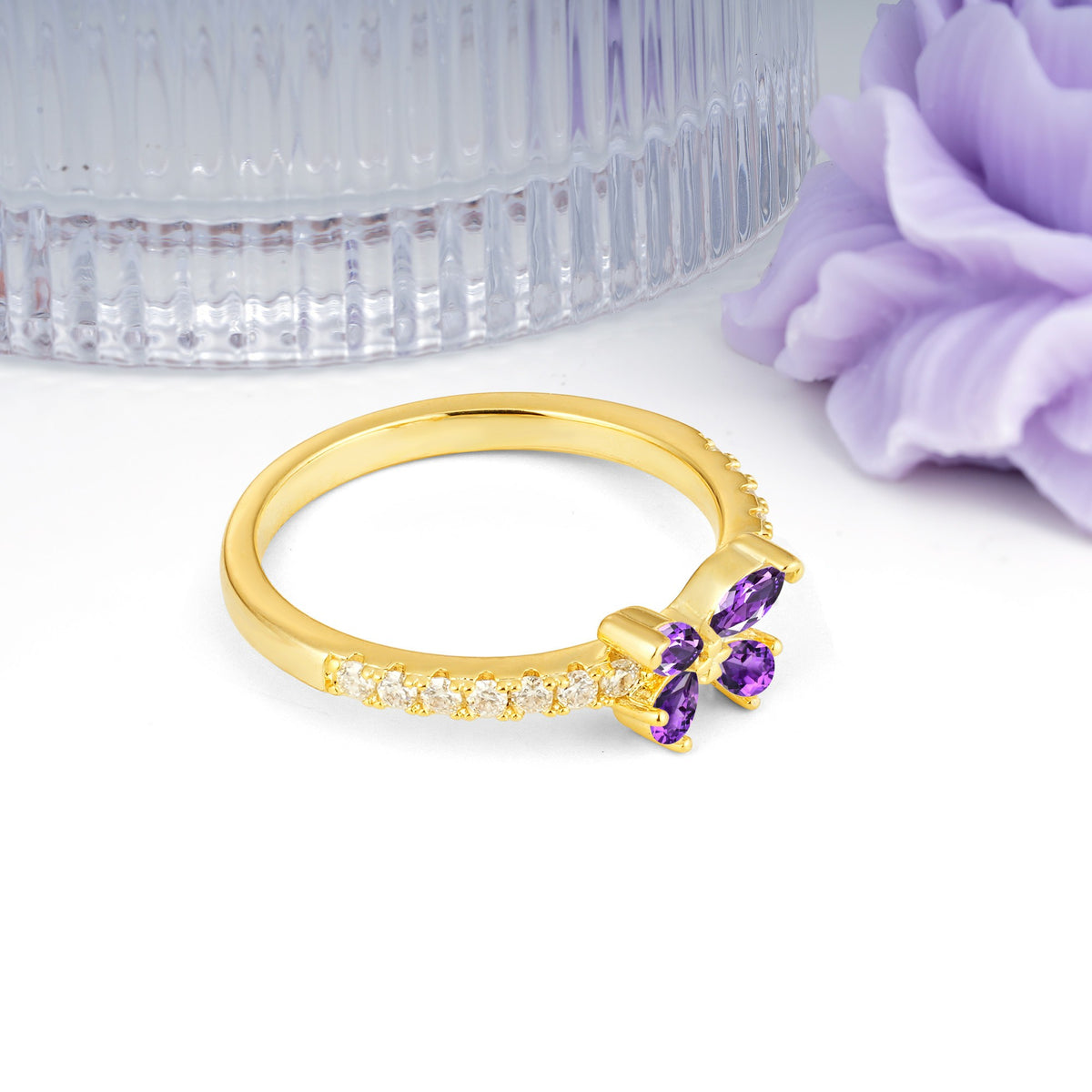 Dazzling Marquise Cut Amethyst Butterfly Single Stackable Wedding Ring - Additional view
