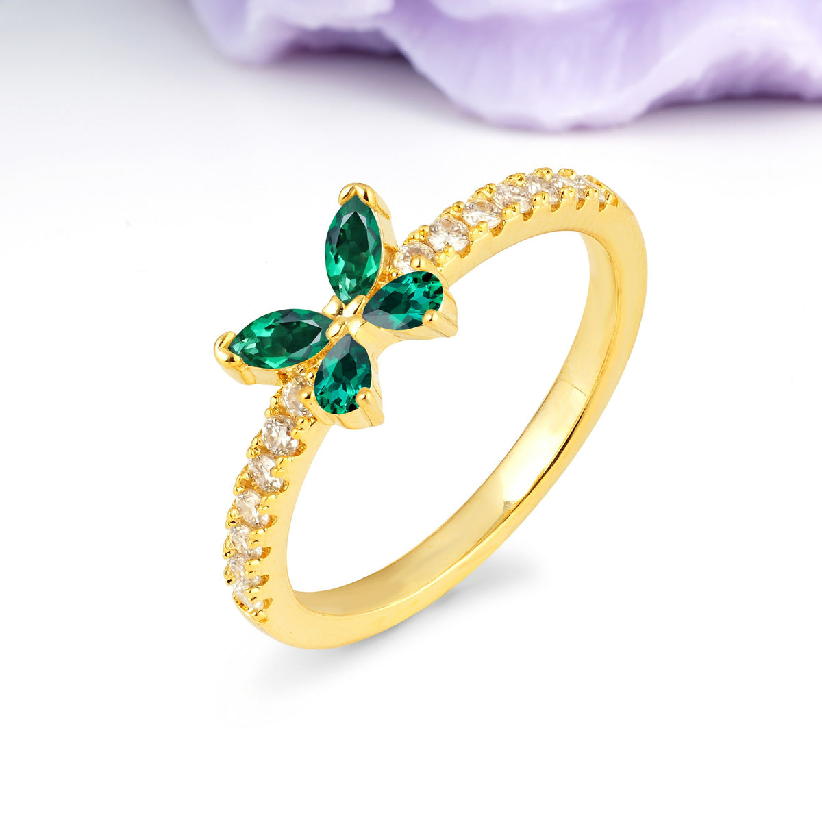 Dazzling Marquise Cut Emerald Butterfly Single Stackable Wedding Ring - Additional view