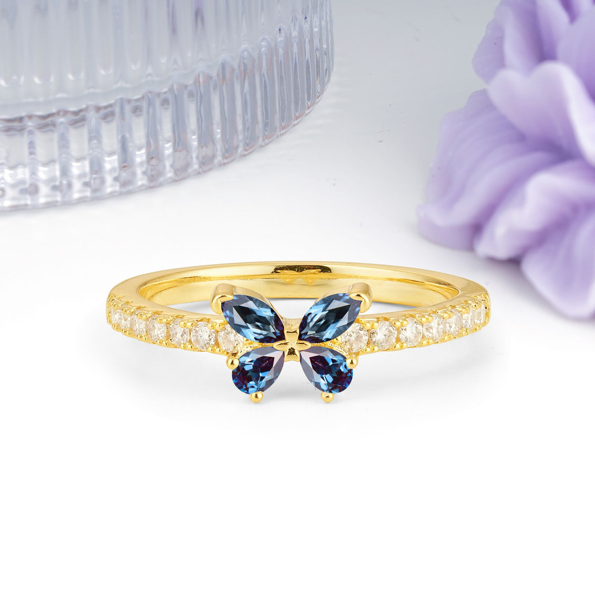 Dazzling Marquise Cut Alexandrite Butterfly Single Stackable Wedding Ring - Additional view