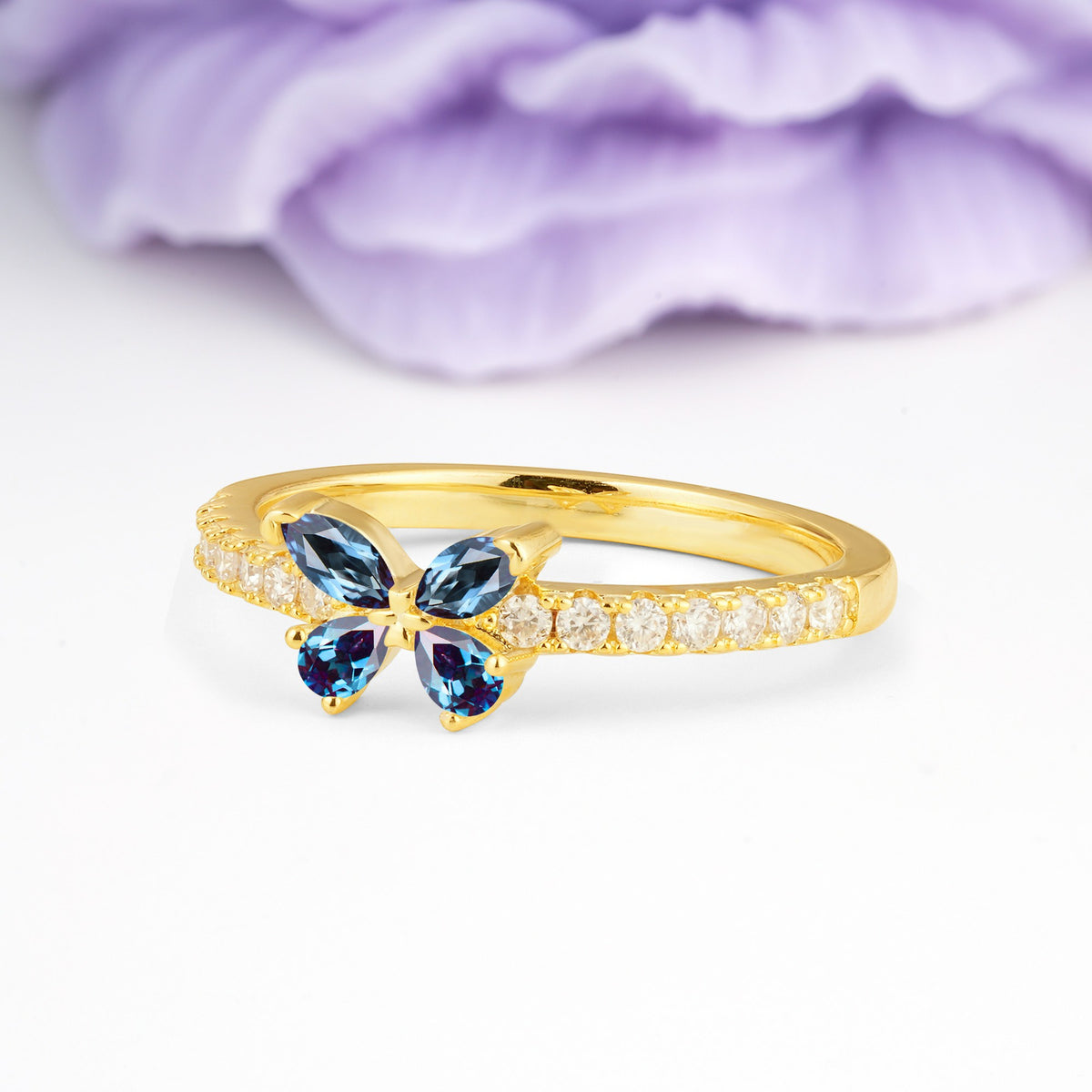 Dazzling Marquise Cut Alexandrite Butterfly Single Stackable Wedding Ring - Additional view