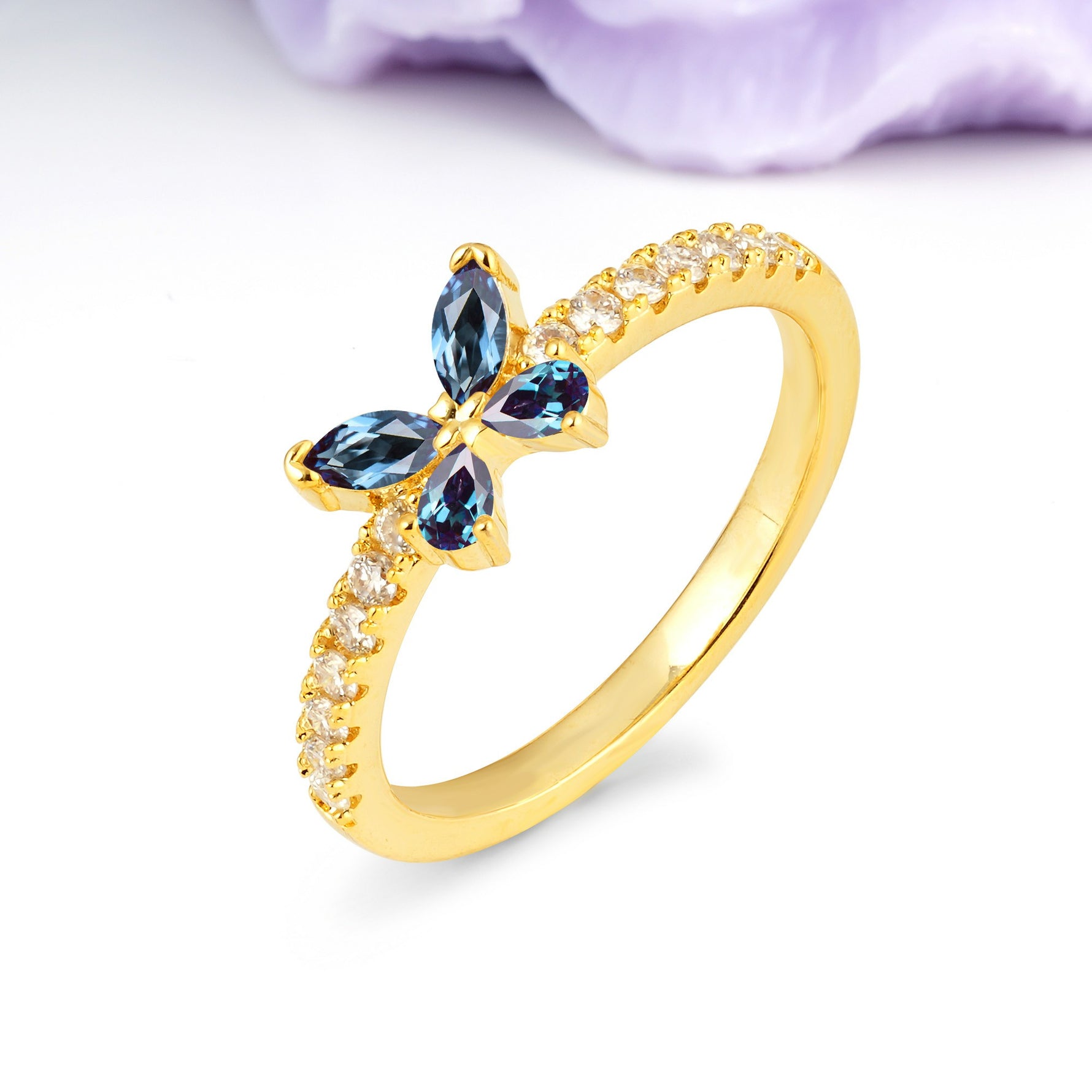 Dazzling Marquise Cut Alexandrite Butterfly Single Stackable Wedding Ring - Additional view
