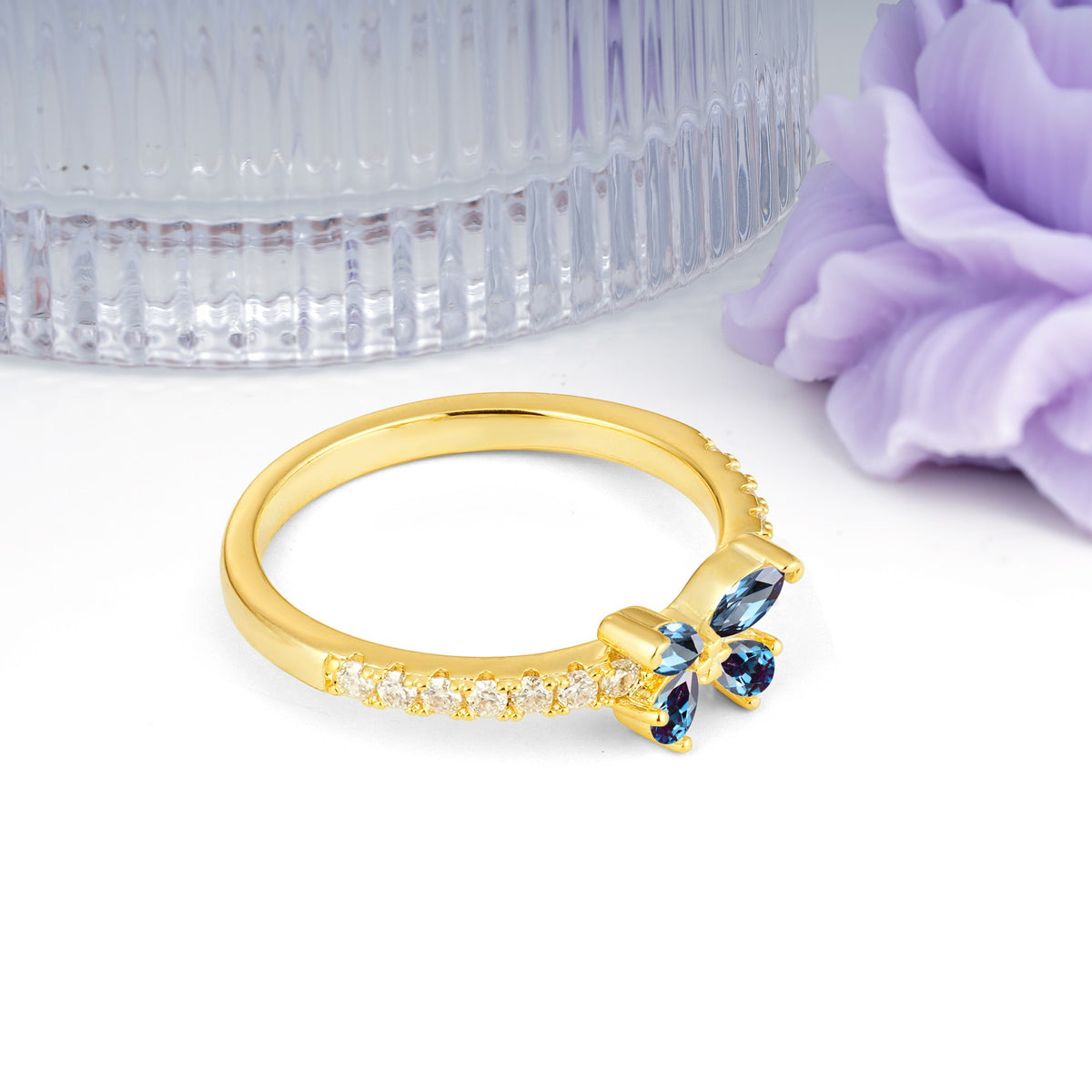 Dazzling Marquise Cut Alexandrite Butterfly Single Stackable Wedding Ring - Additional view