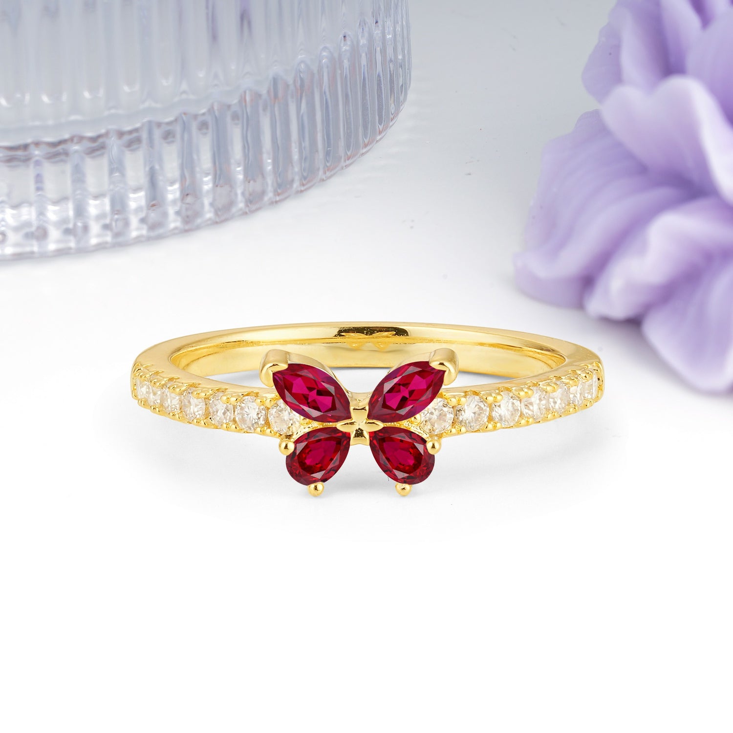 Dazzling Marquise Cut Ruby Butterfly Single Stackable Wedding Ring - Additional view