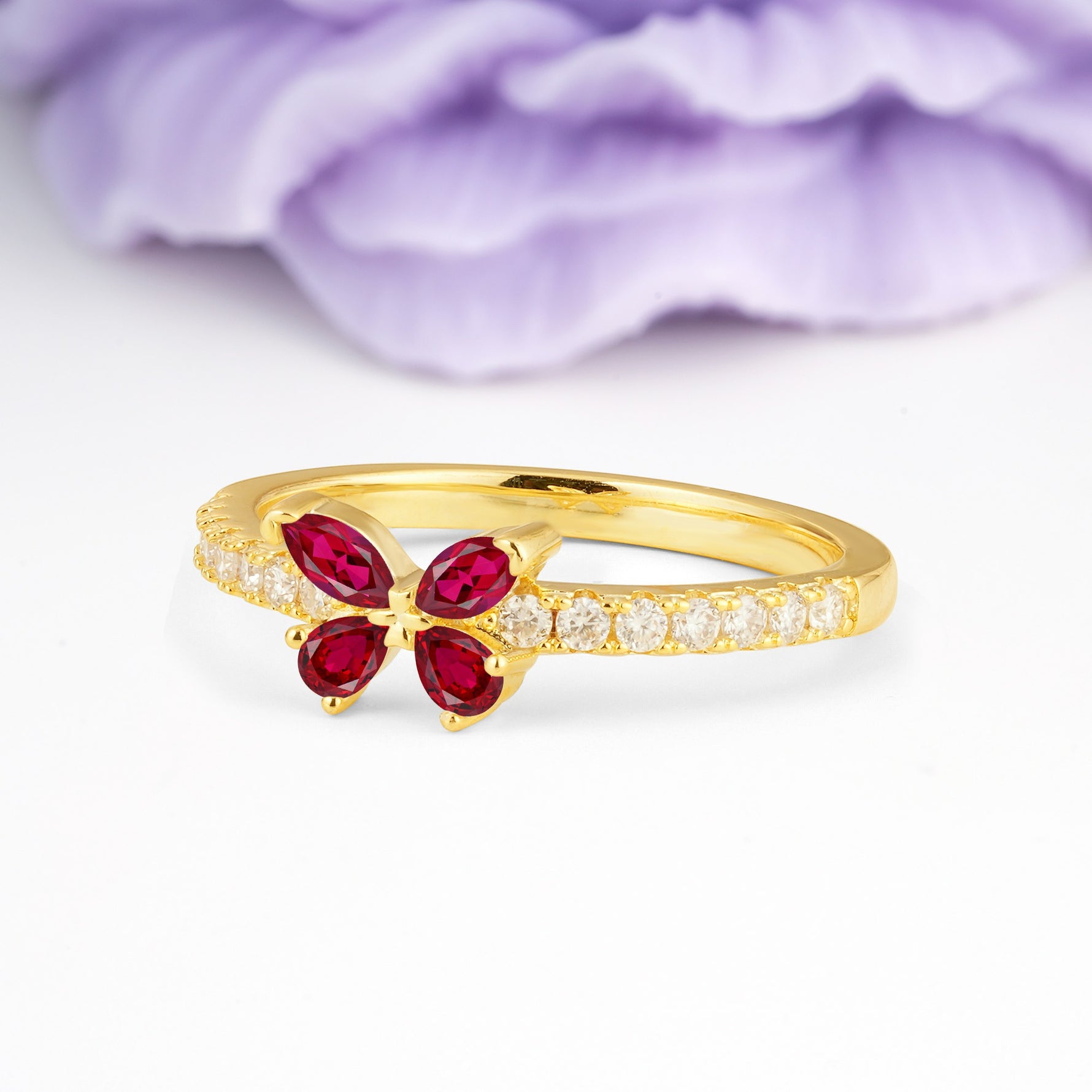 Dazzling Marquise Cut Ruby Butterfly Single Stackable Wedding Ring - Additional view