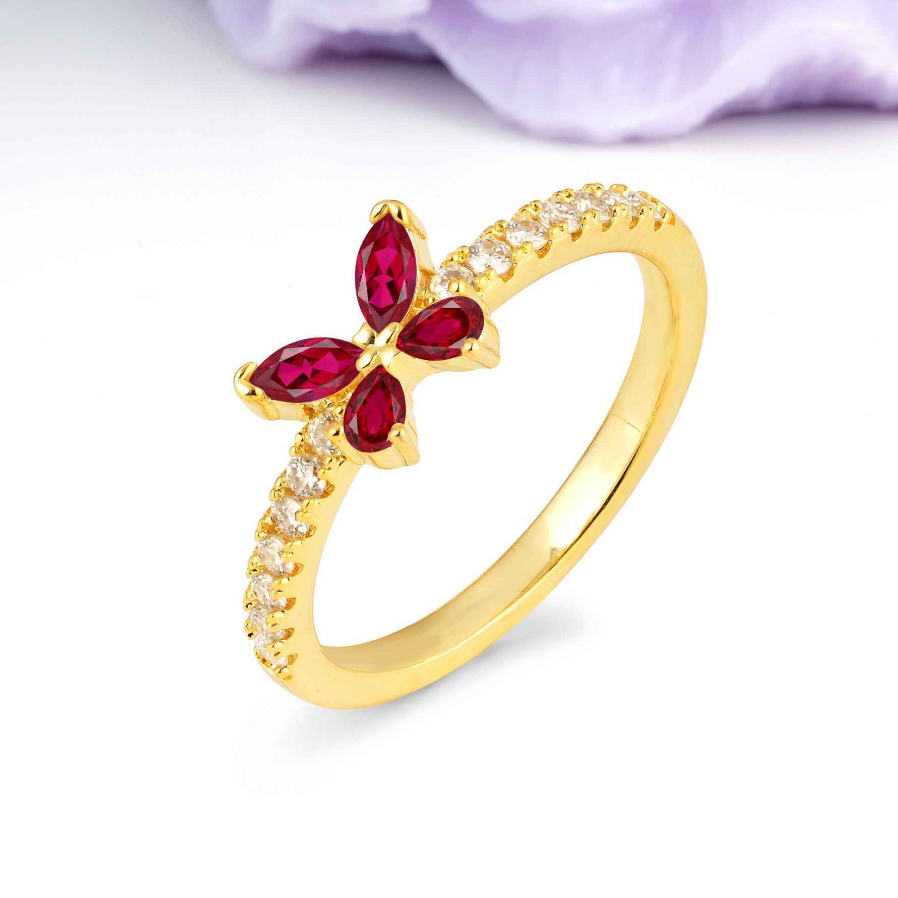 Dazzling Marquise Cut Ruby Butterfly Single Stackable Wedding Ring - Additional view