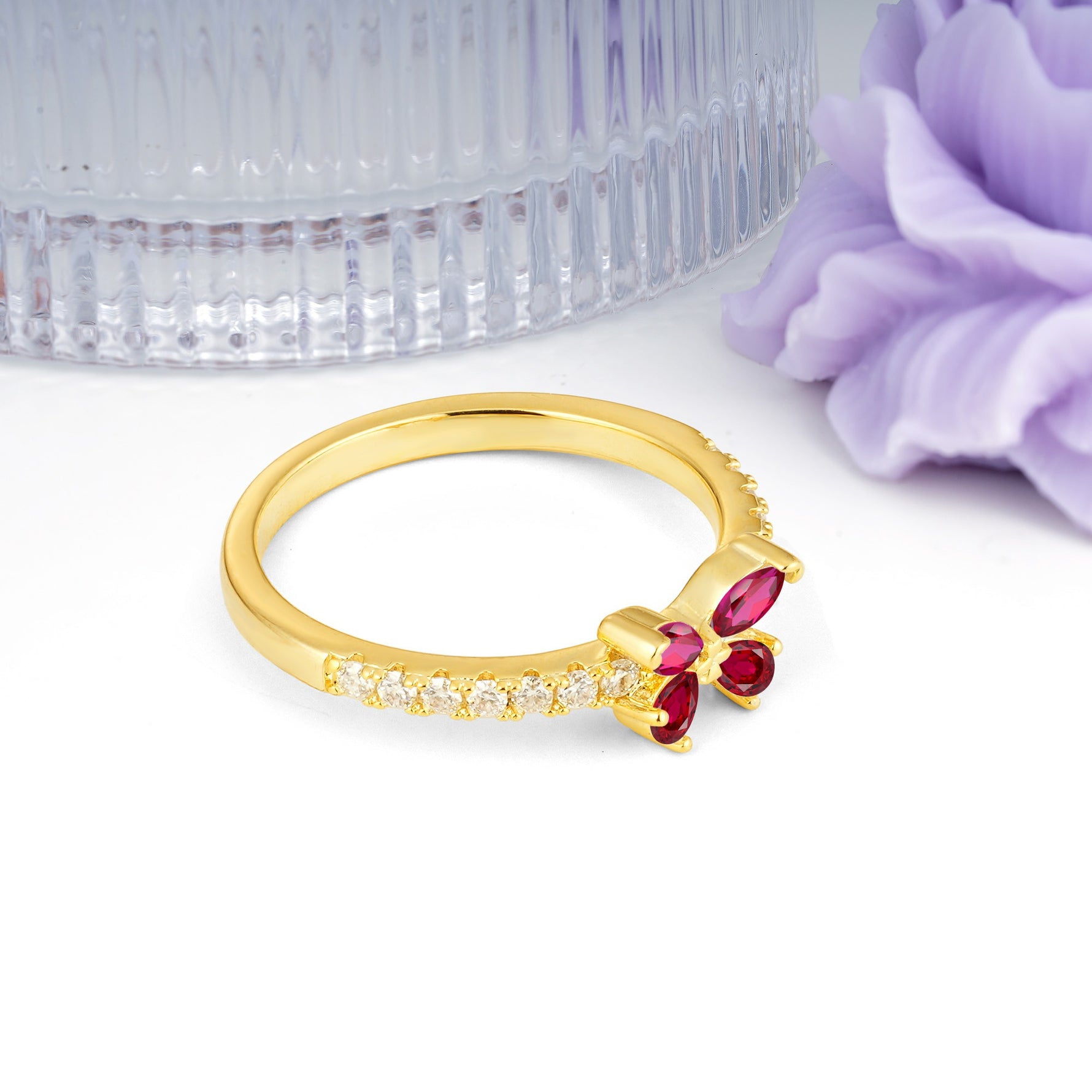 Dazzling Marquise Cut Ruby Butterfly Single Stackable Wedding Ring - Additional view