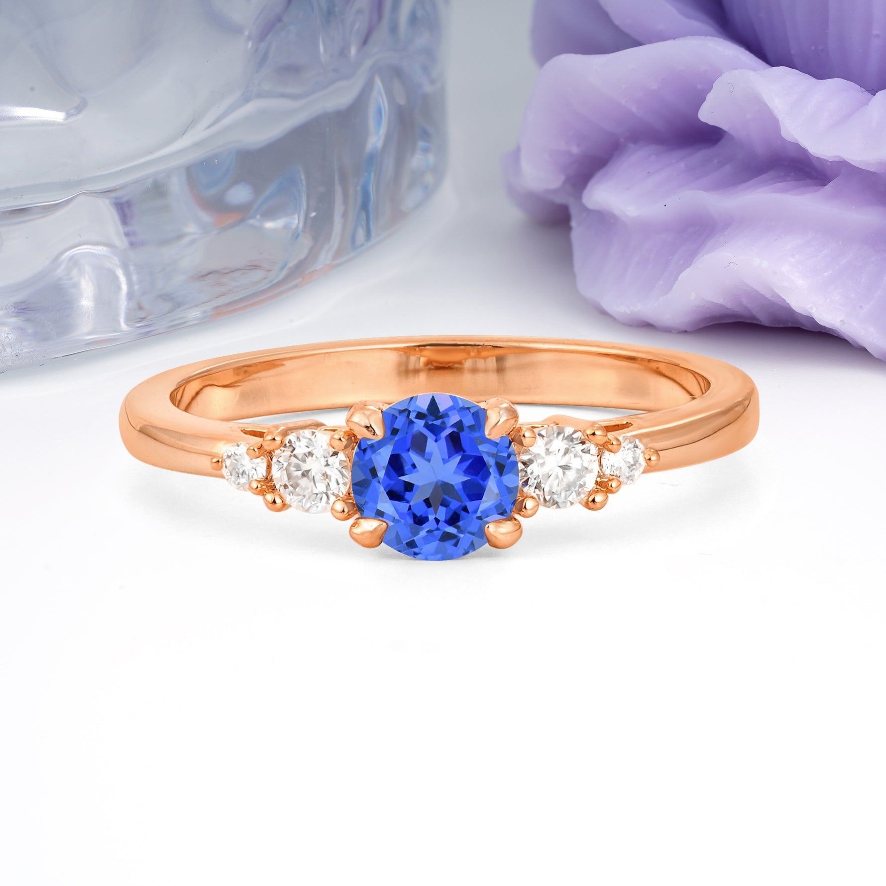 Simply Luxurious 4-Prong Round Cut Sapphire Engagement Ring - Additional view