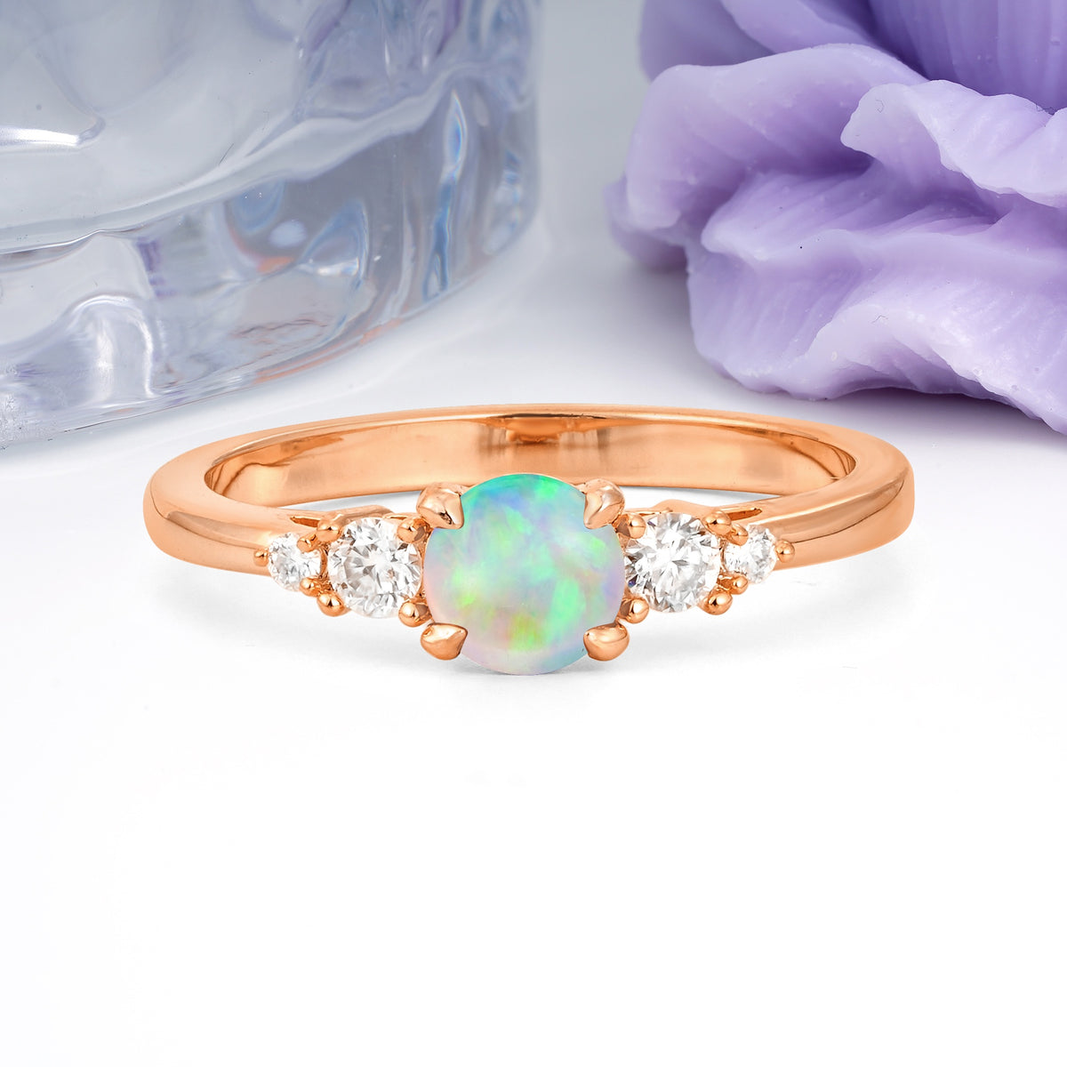 Simply Luxurious 4-Prong Round Cut Fire Opal Engagement Ring - Additional view