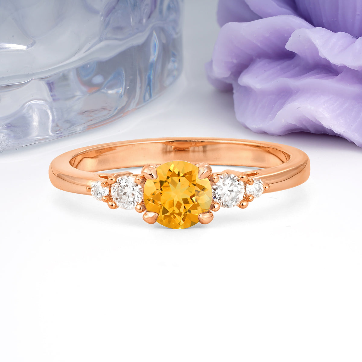 Simply Luxurious 4-Prong Round Cut Citrine Engagement Ring - Additional view