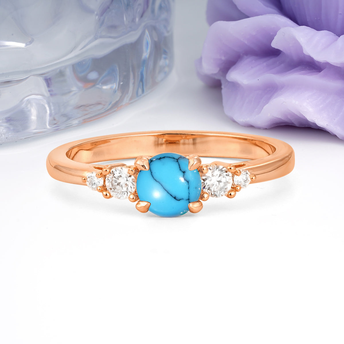 Simply Luxurious 4-Prong Round Cut Turquoise Engagement Ring - Additional view