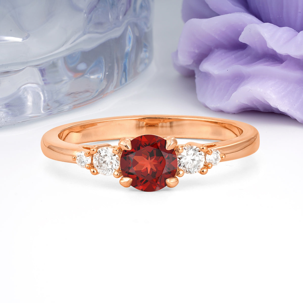 Simply Luxurious 4-Prong Round Cut Garnet Engagement Ring - Additional view