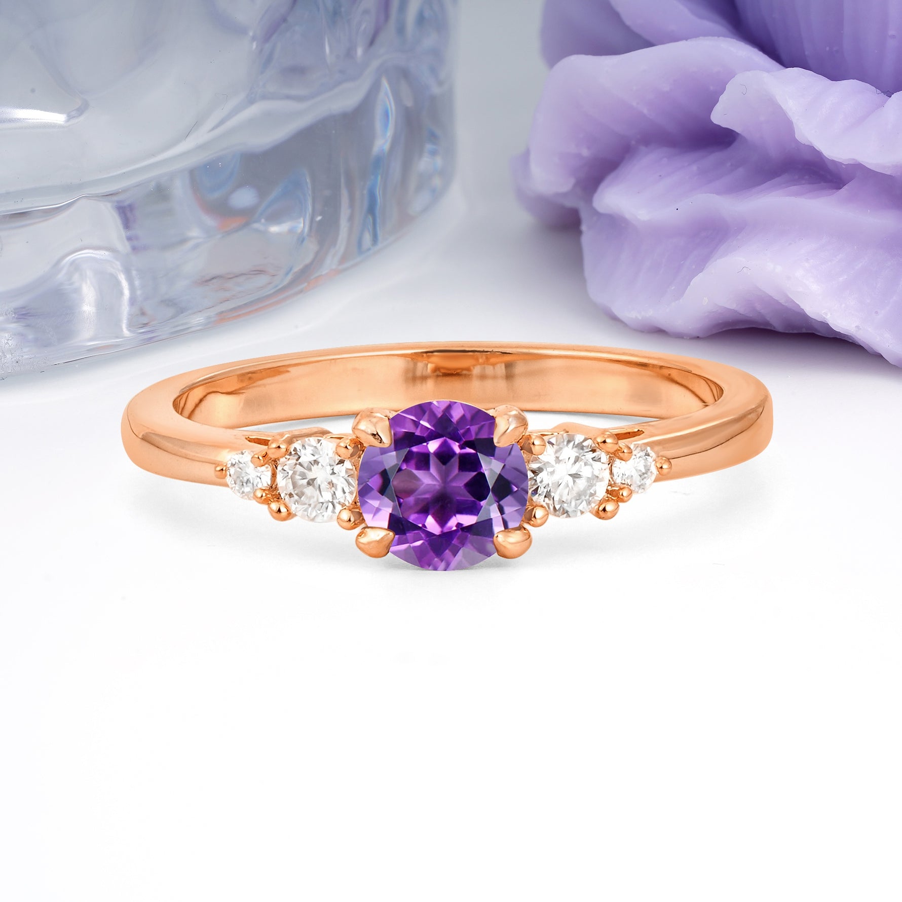 Simply Luxurious 4-Prong Round Cut Amethyst Engagement Ring - Additional view