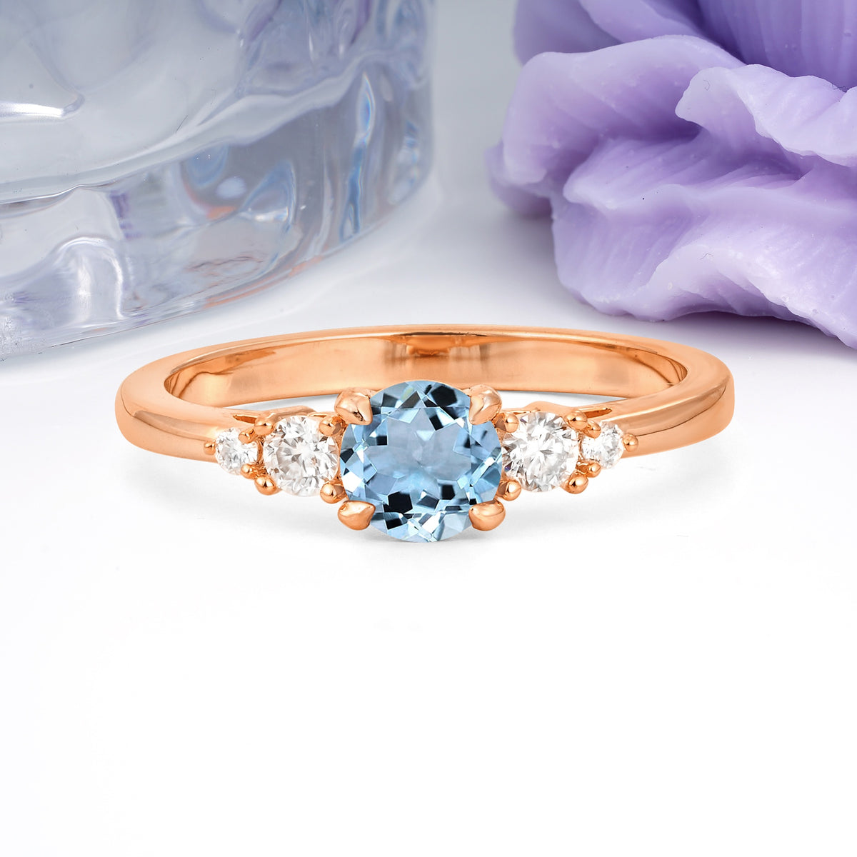 Simply Luxurious 4-Prong Round Cut Aquamarine Engagement Ring - Additional view