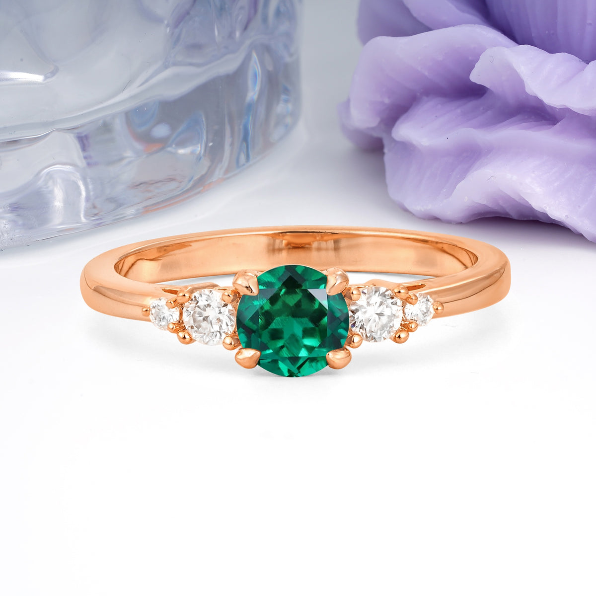 Simply Luxurious 4-Prong Round Cut Emerald Engagement Ring - Additional view