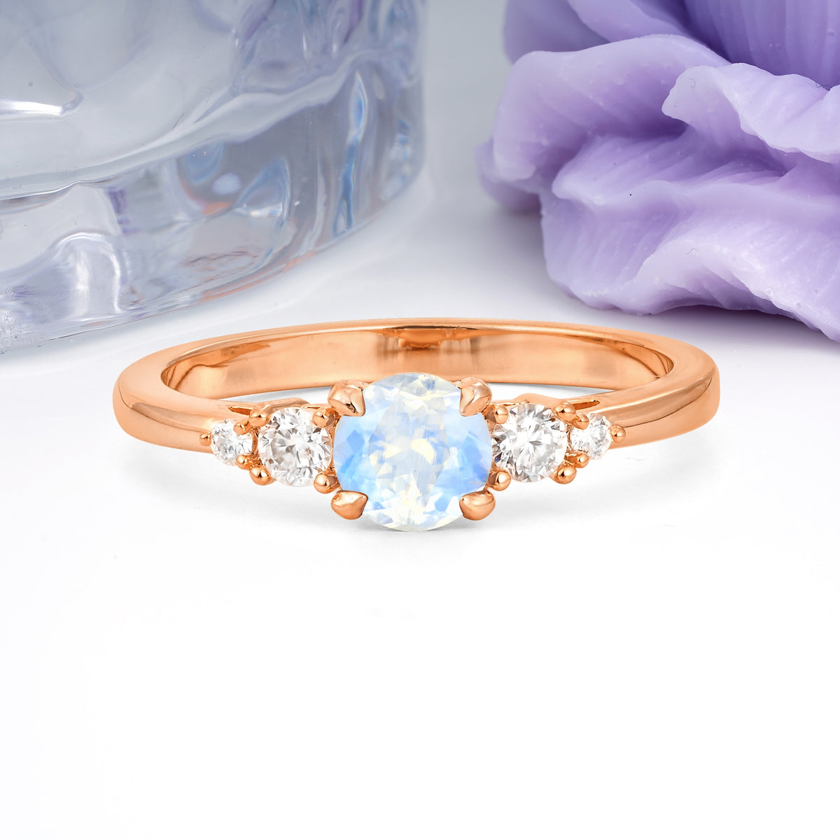 Simply Luxurious 4-Prong Round Cut Moonstone Engagement Ring - Additional view