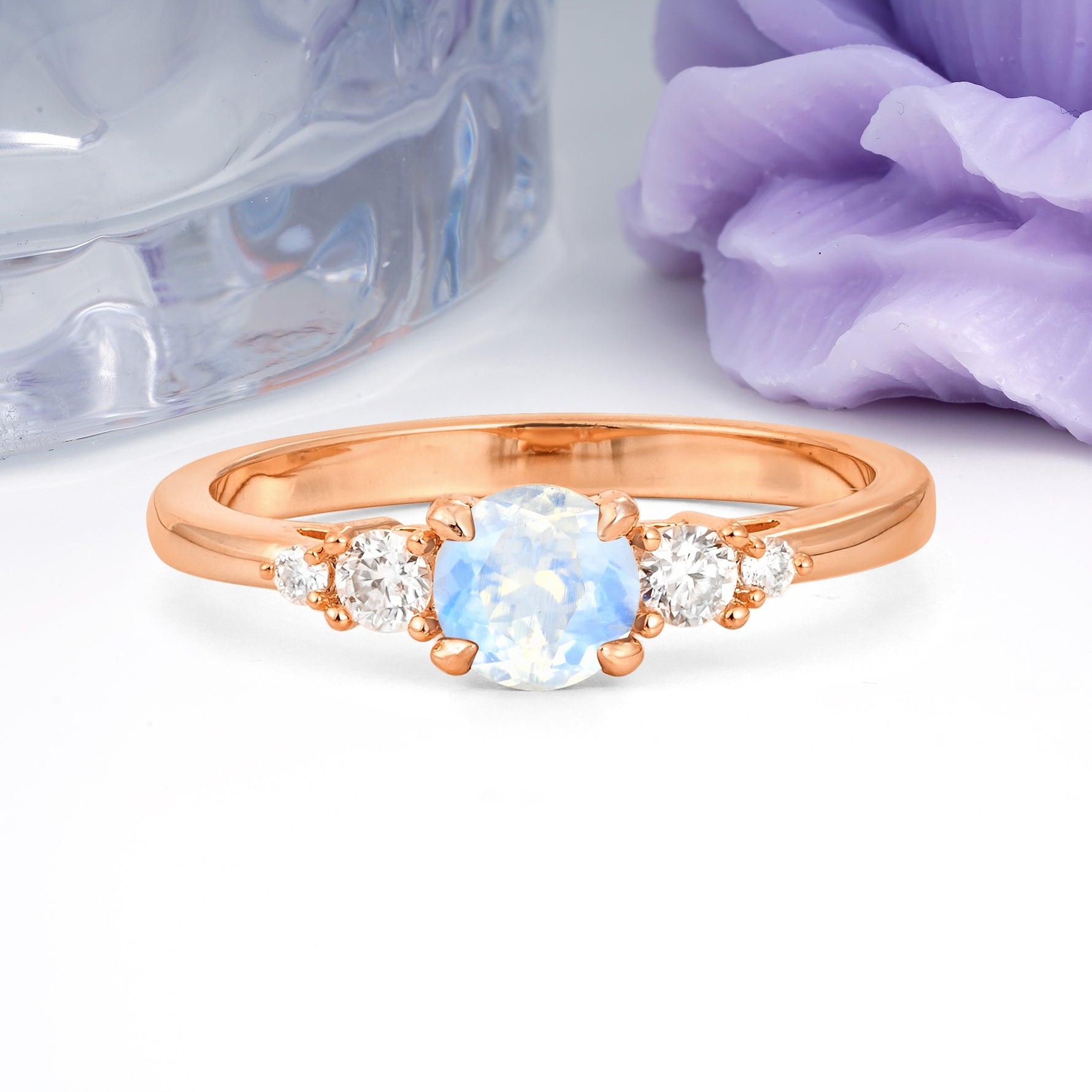 Simply Luxurious 4-Prong Round Cut Moonstone Engagement Ring - Additional view