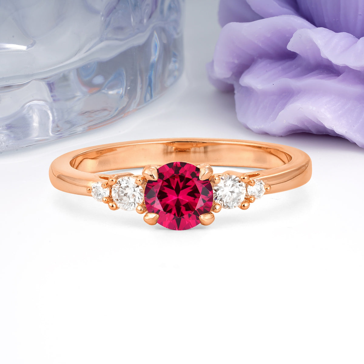 Simply Luxurious 4-Prong Round Cut Ruby Engagement Ring - Additional view