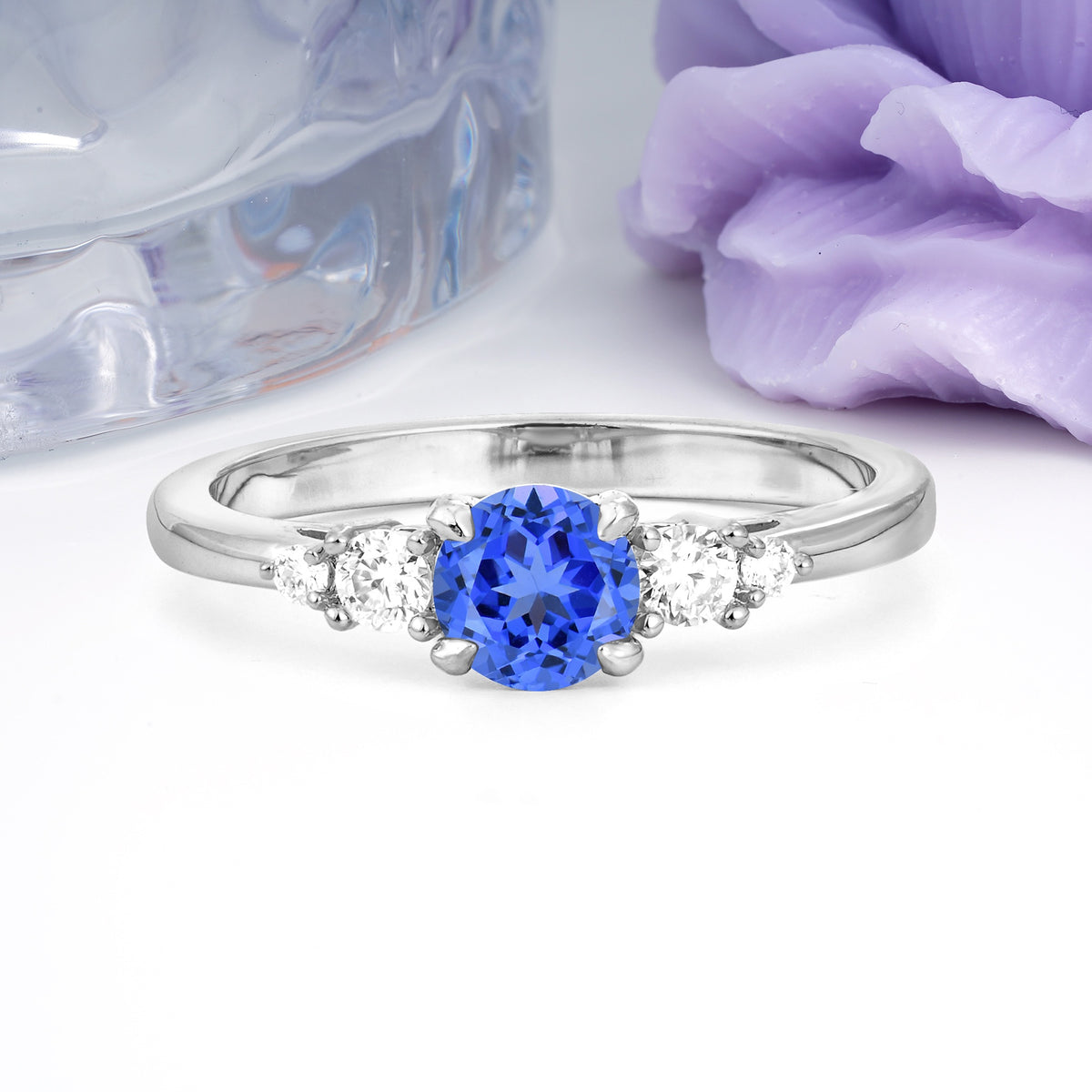 Simply Luxurious 4-Prong Round Cut Sapphire Engagement Ring - Additional view