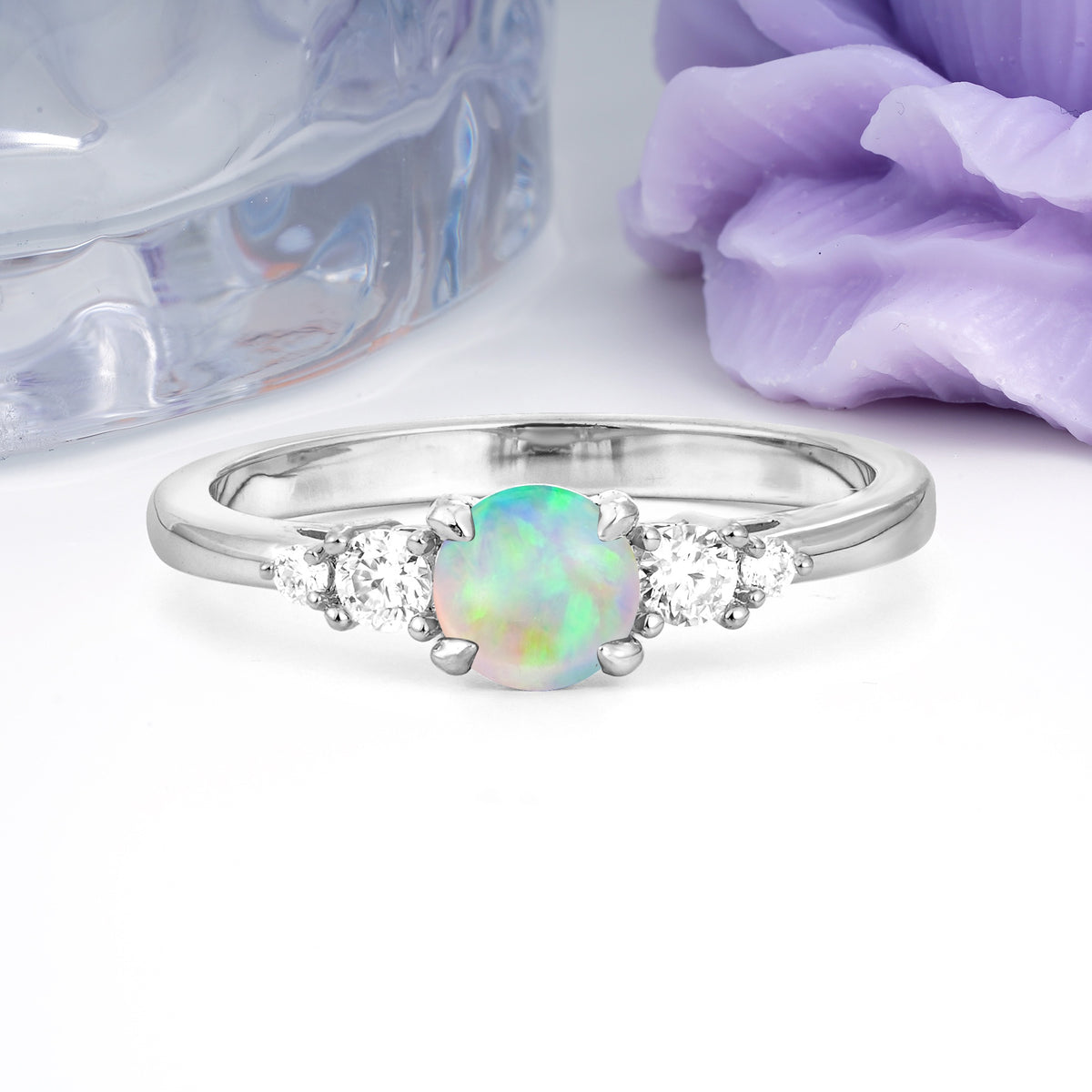 Simply Luxurious 4-Prong Round Cut Fire Opal Engagement Ring - Additional view