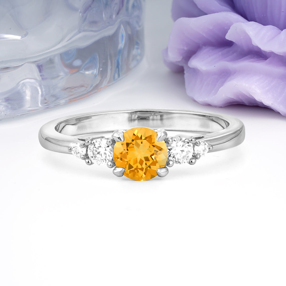 Simply Luxurious 4-Prong Round Cut Citrine Engagement Ring - Additional view