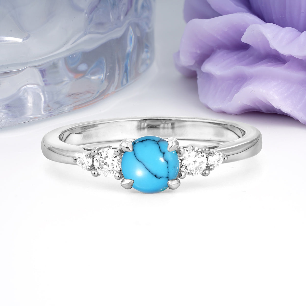 Simply Luxurious 4-Prong Round Cut Turquoise Engagement Ring - Additional view