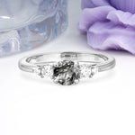 Simply Luxurious 4-Prong Round Cut Black Rutilated Quartz Engagement Ring - Additional view