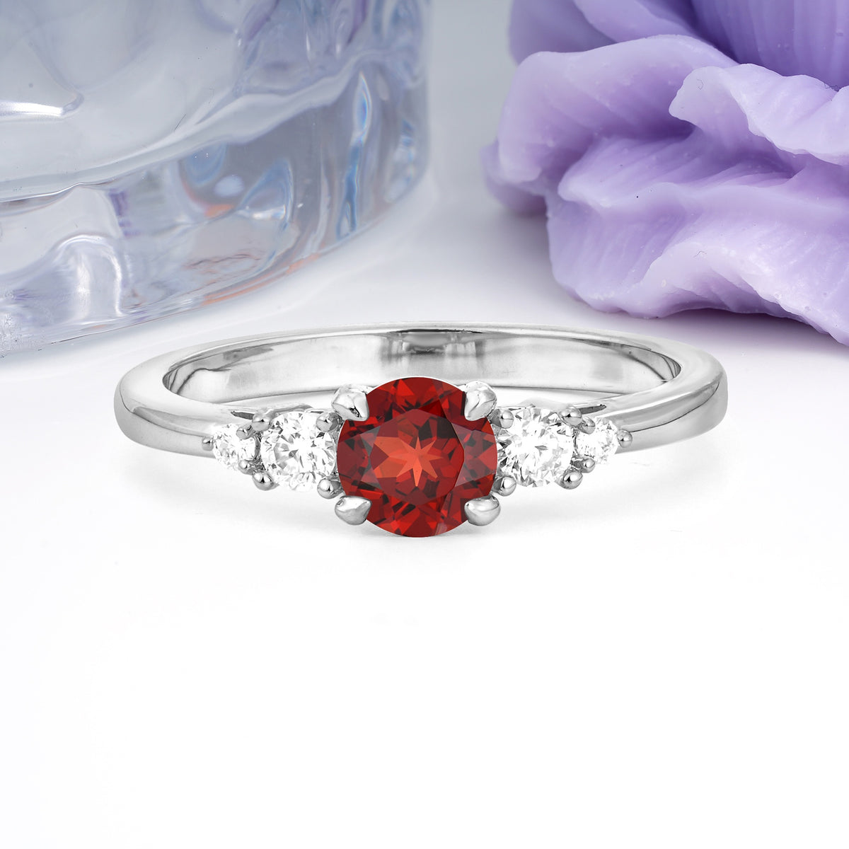 Simply Luxurious 4-Prong Round Cut Garnet Engagement Ring - Additional view