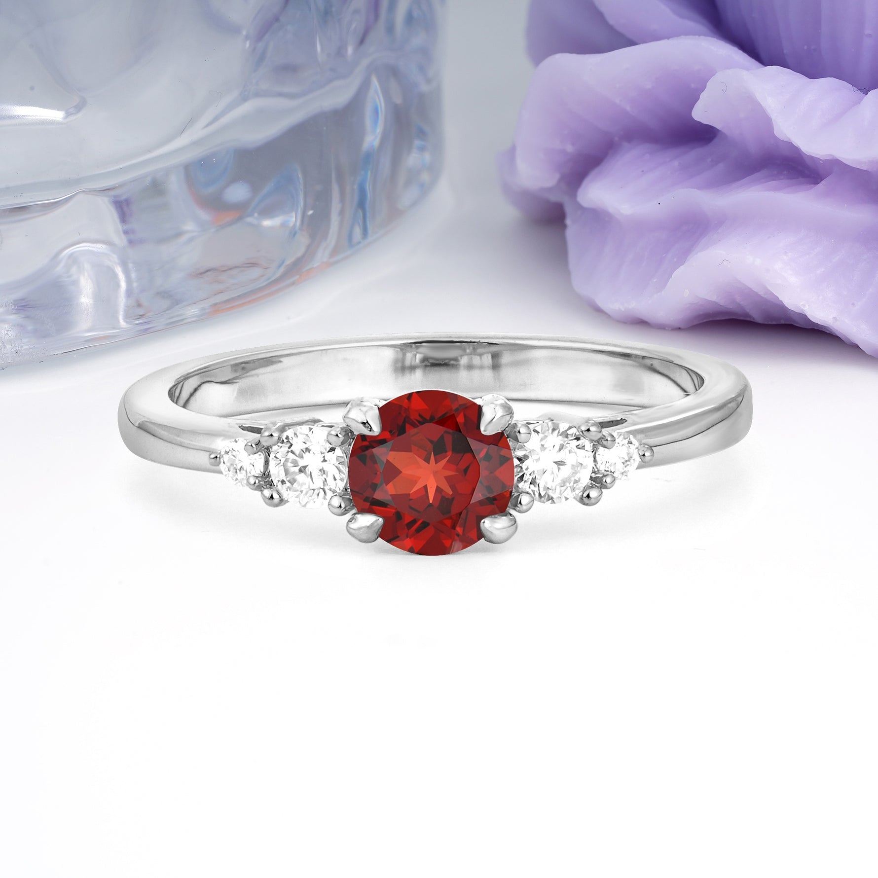 Simply Luxurious 4-Prong Round Cut Garnet Engagement Ring - Additional view