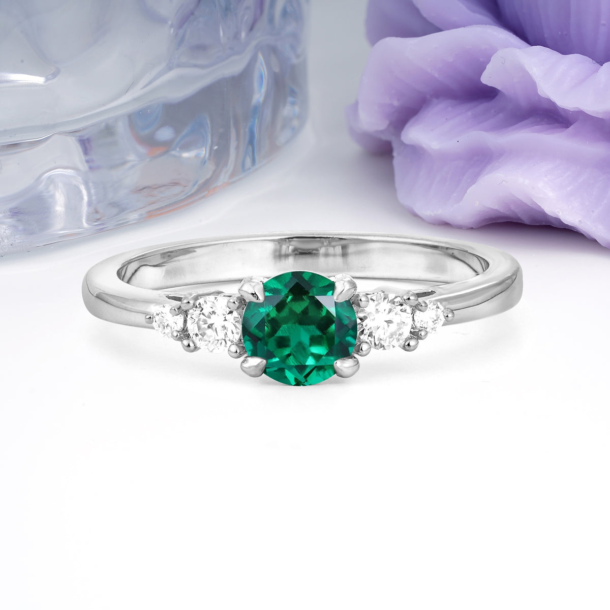 Simply Luxurious 4-Prong Round Cut Emerald Engagement Ring - Additional view