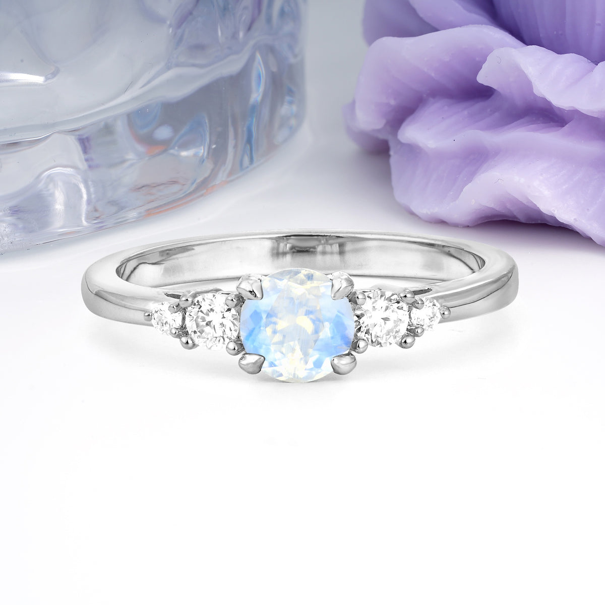 Simply Luxurious 4-Prong Round Cut Moonstone Engagement Ring - Additional view