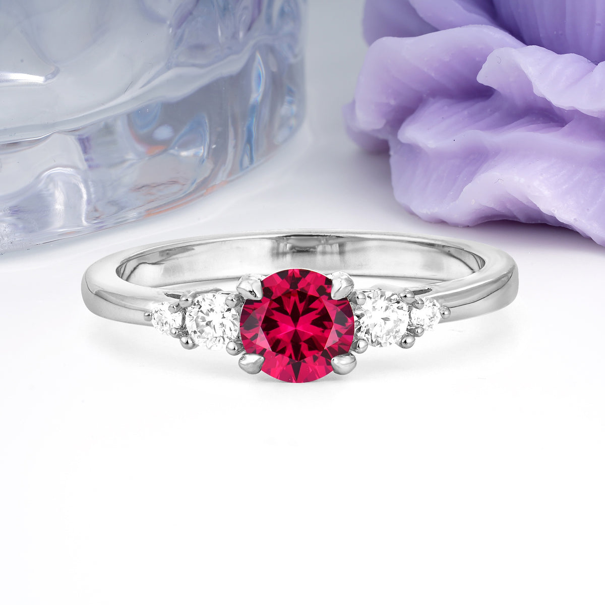 Simply Luxurious 4-Prong Round Cut Ruby Engagement Ring - Additional view