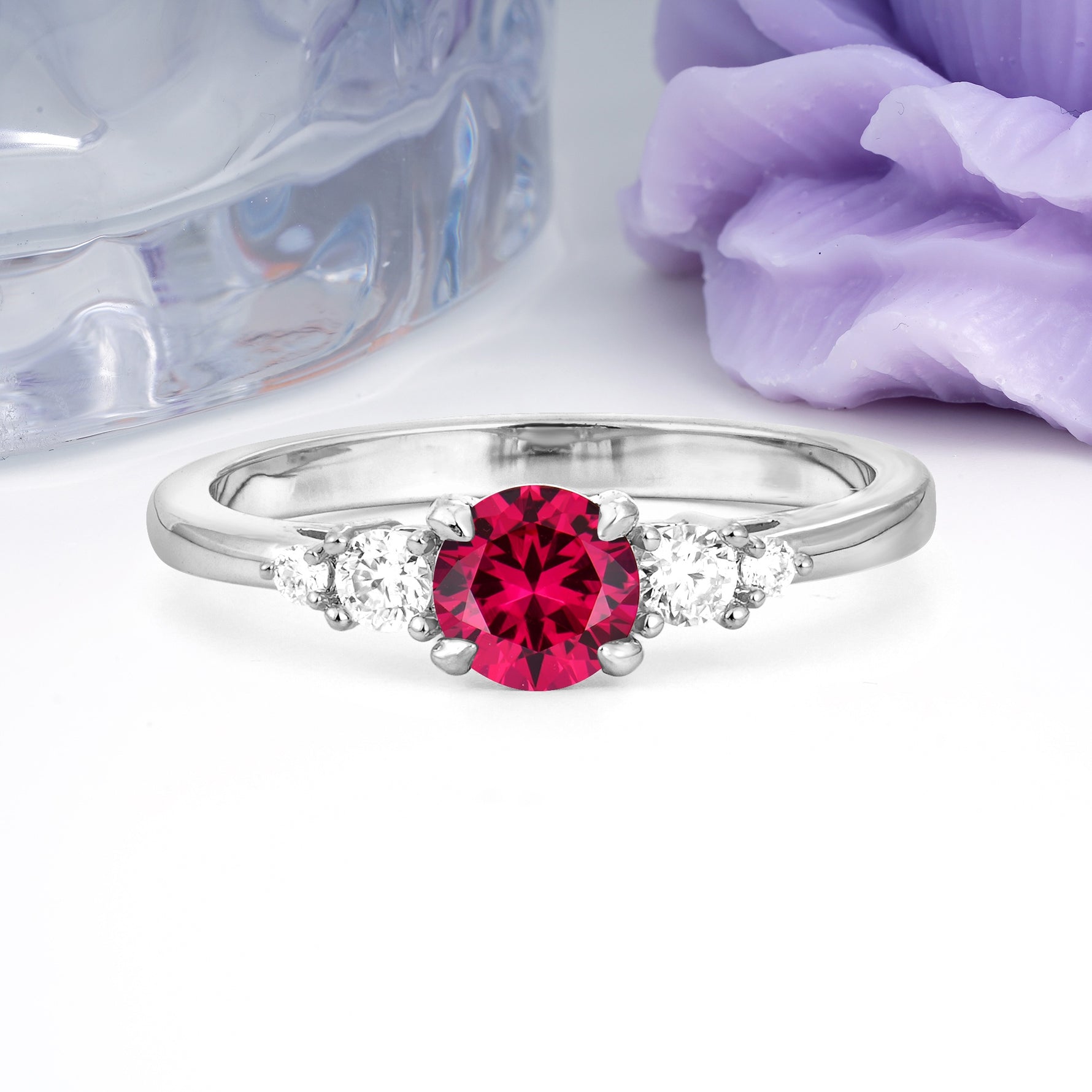 Simply Luxurious 4-Prong Round Cut Ruby Engagement Ring - Additional view