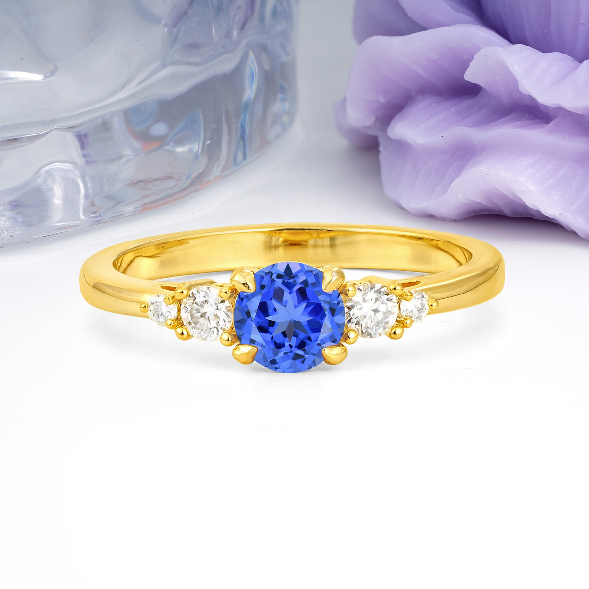 Simply Luxurious 4-Prong Round Cut Sapphire Engagement Ring - Additional view