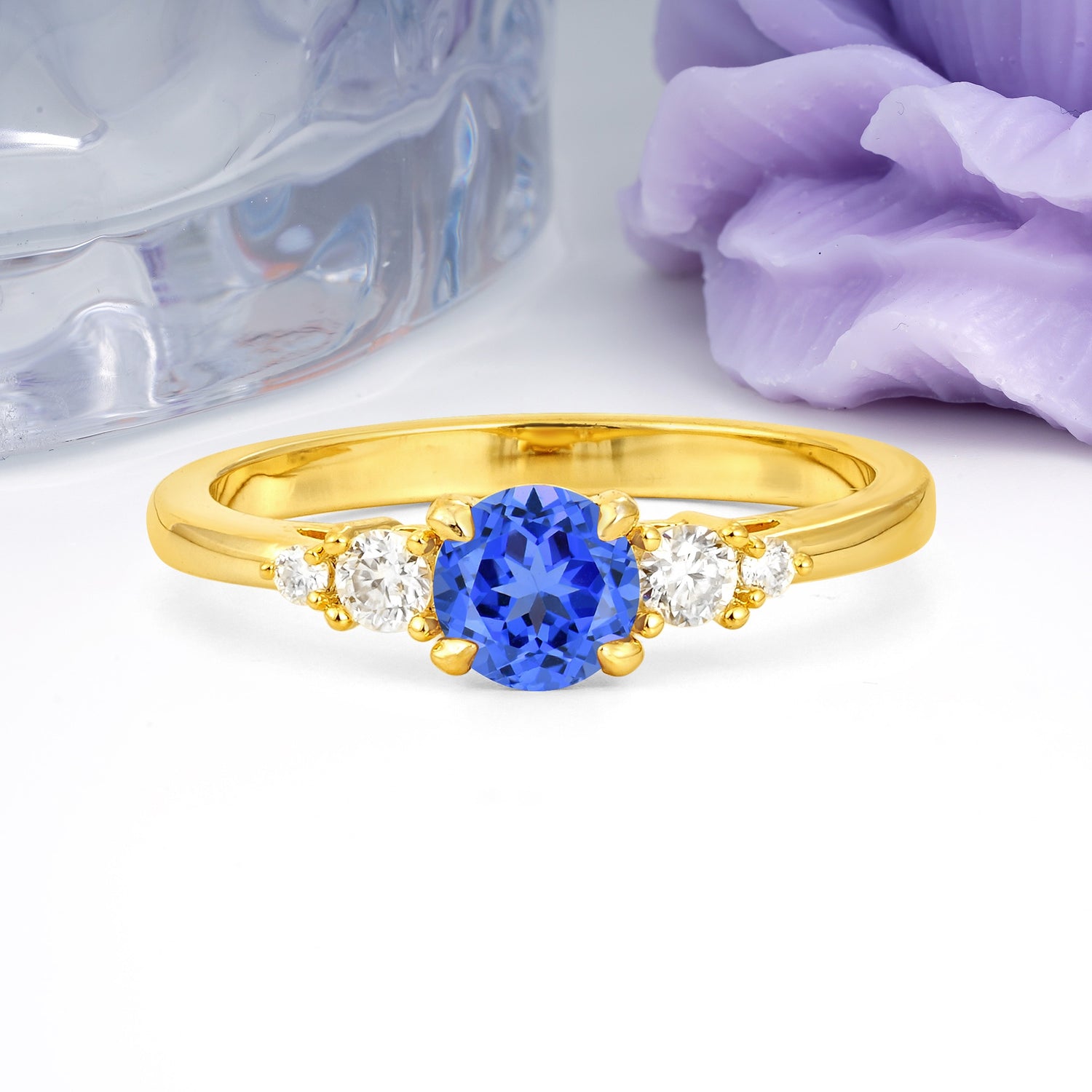 Simply Luxurious 4-Prong Round Cut Sapphire Engagement Ring - Additional view