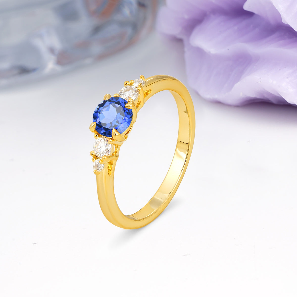 Simply Luxurious 4-Prong Round Cut Sapphire Engagement Ring - Additional view