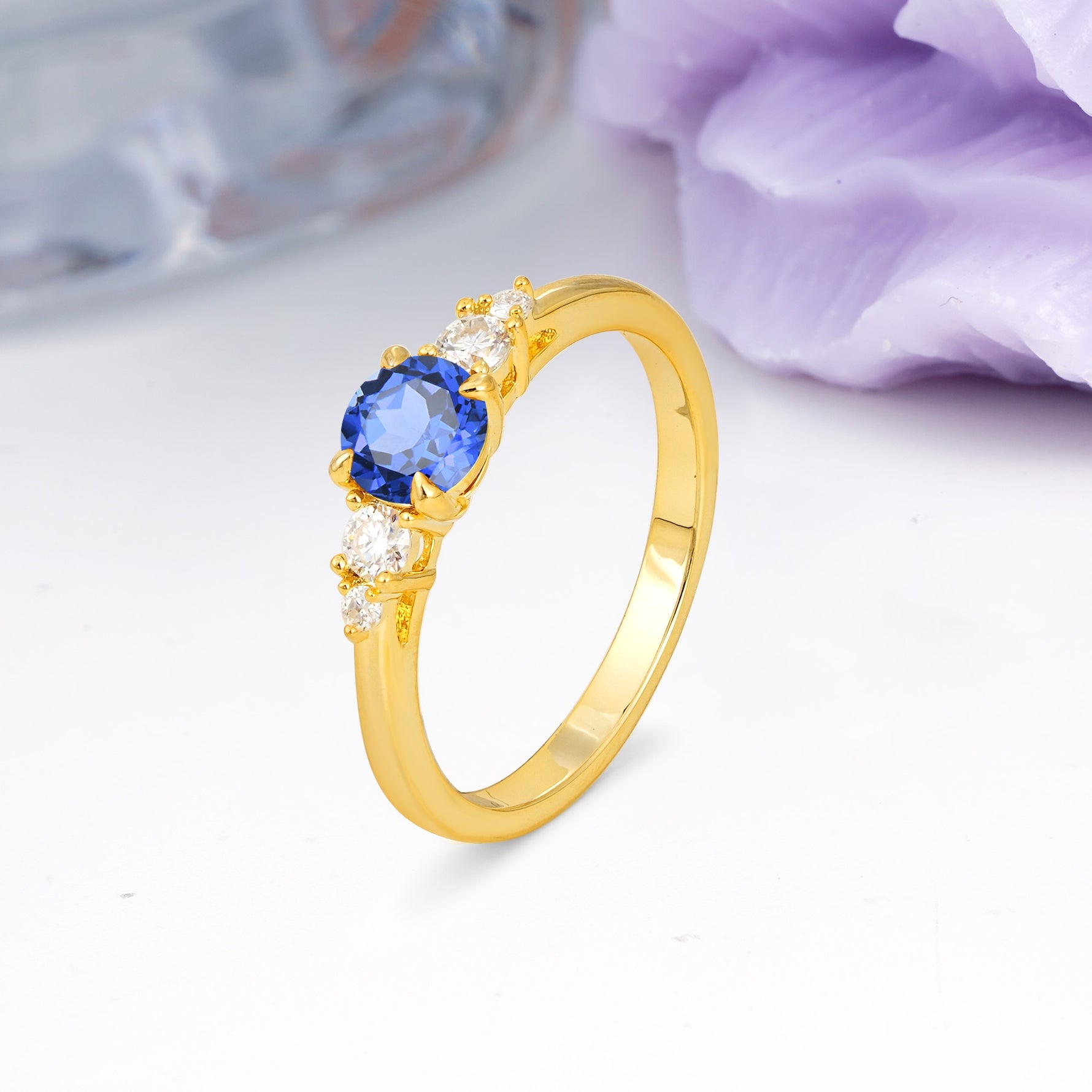 Simply Luxurious 4-Prong Round Cut Sapphire Engagement Ring - Additional view