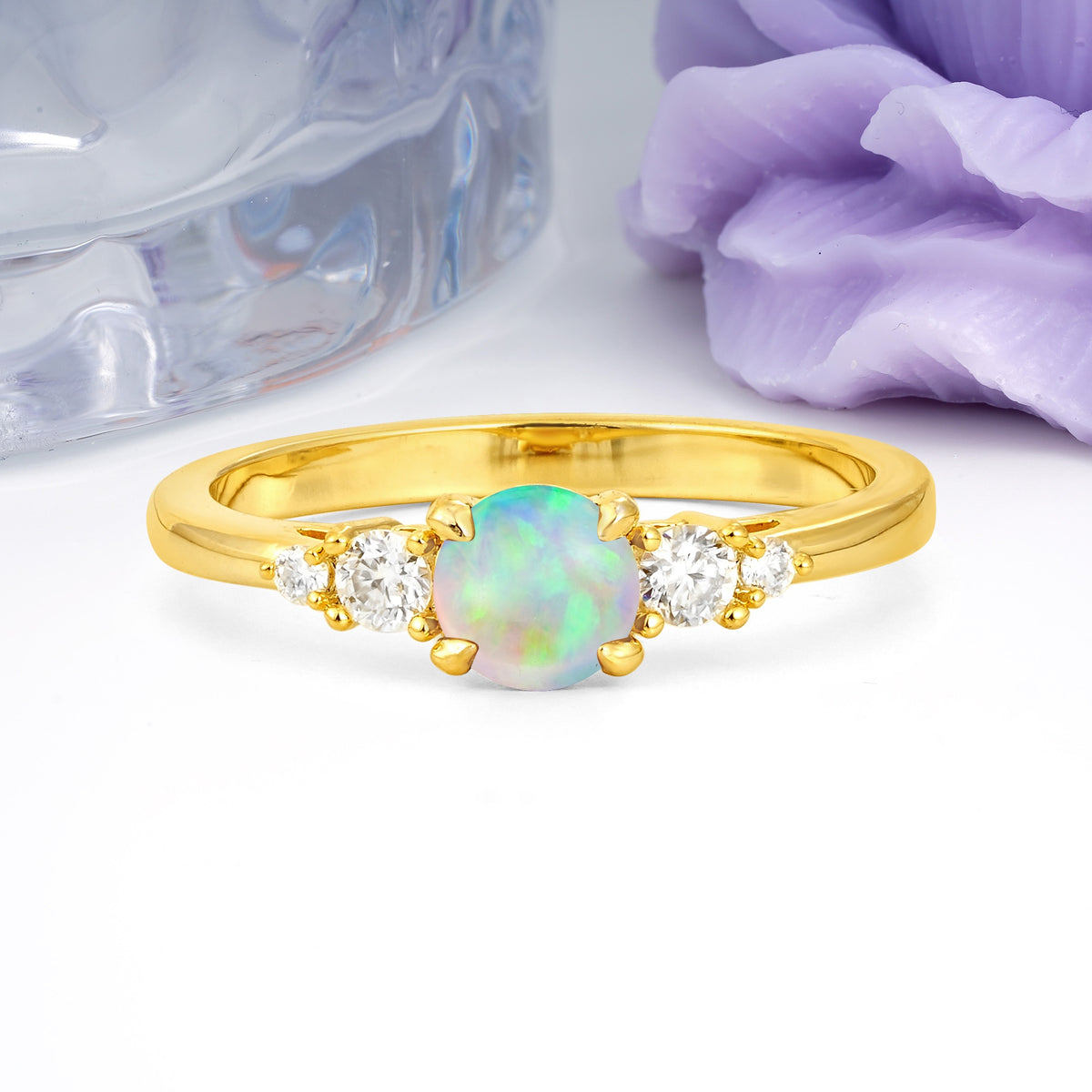 Simply Luxurious 4-Prong Round Cut Fire Opal Engagement Ring - Additional view