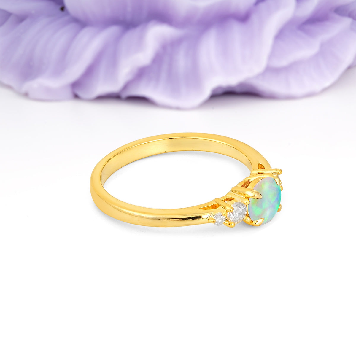 Simply Luxurious 4-Prong Round Cut Fire Opal Engagement Ring - Additional view