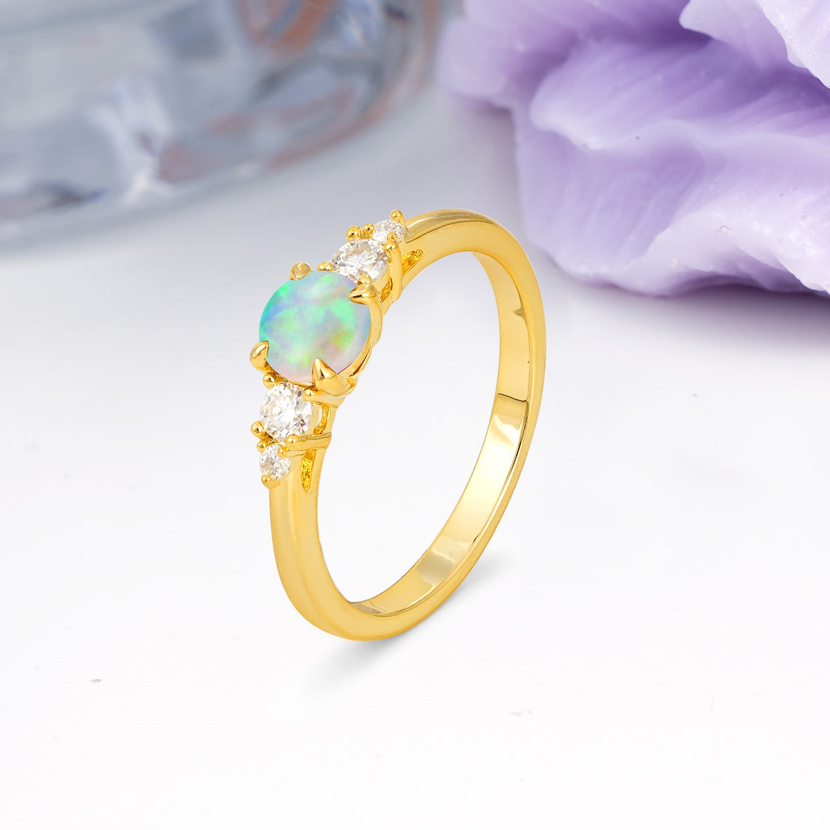 Simply Luxurious 4-Prong Round Cut Fire Opal Engagement Ring - Additional view