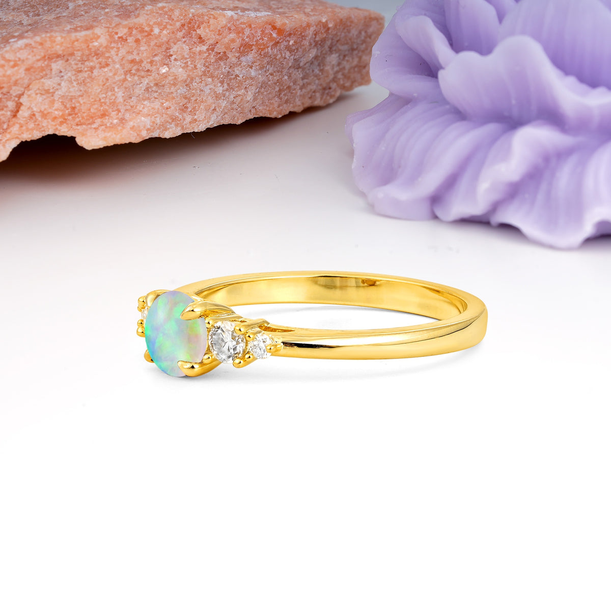 Simply Luxurious 4-Prong Round Cut Fire Opal Engagement Ring - Additional view