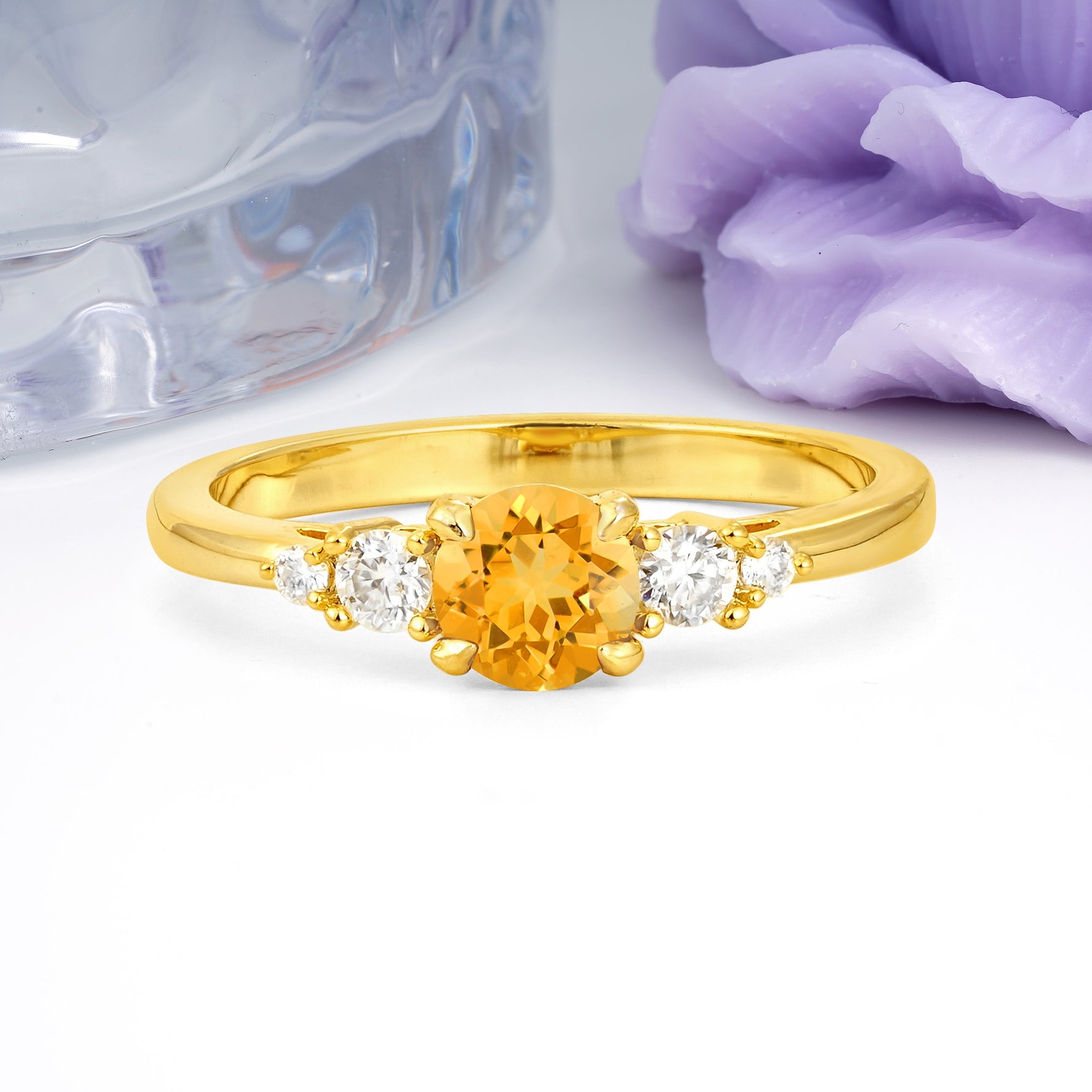 Simply Luxurious 4-Prong Round Cut Citrine Engagement Ring - Additional view
