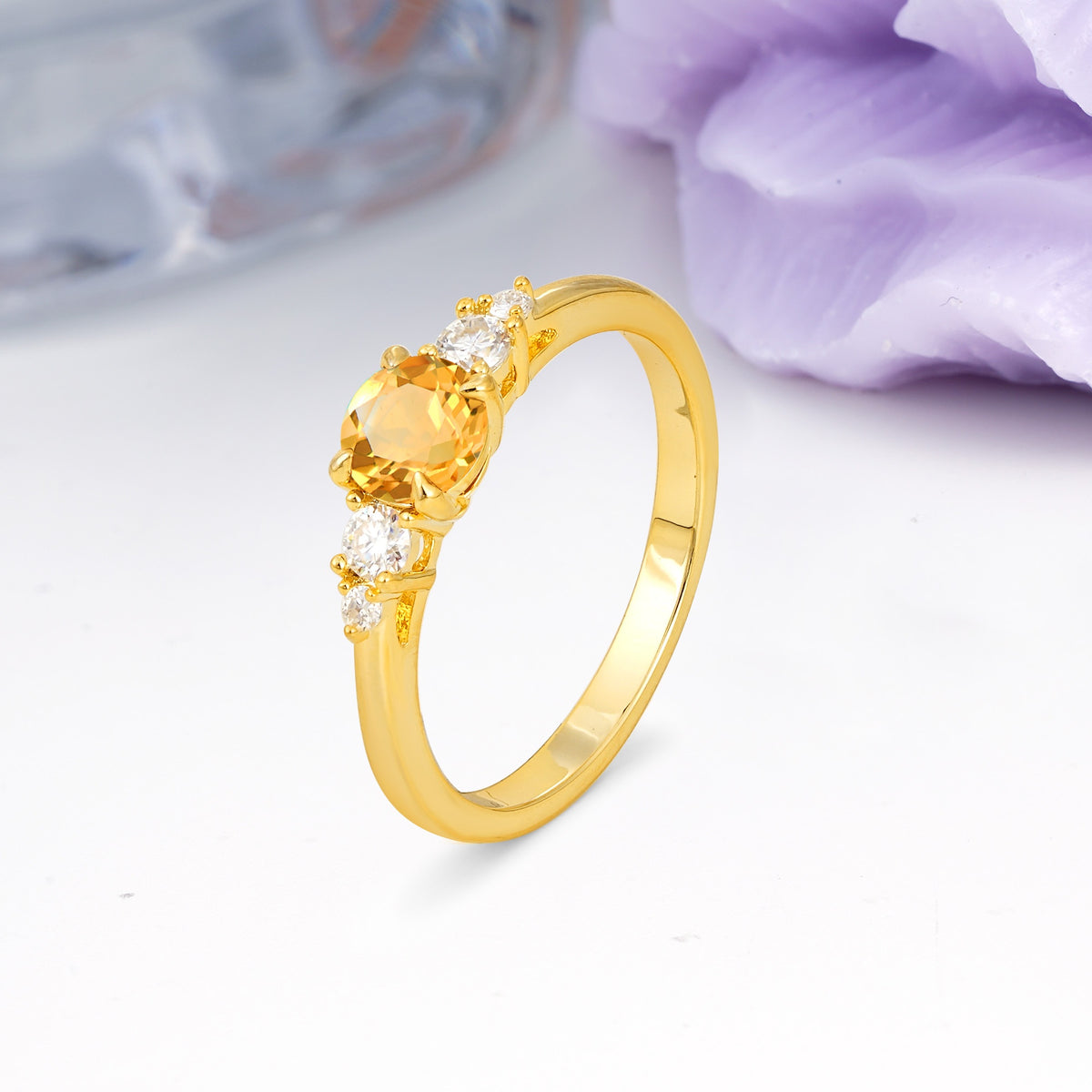 Simply Luxurious 4-Prong Round Cut Citrine Engagement Ring - Additional view