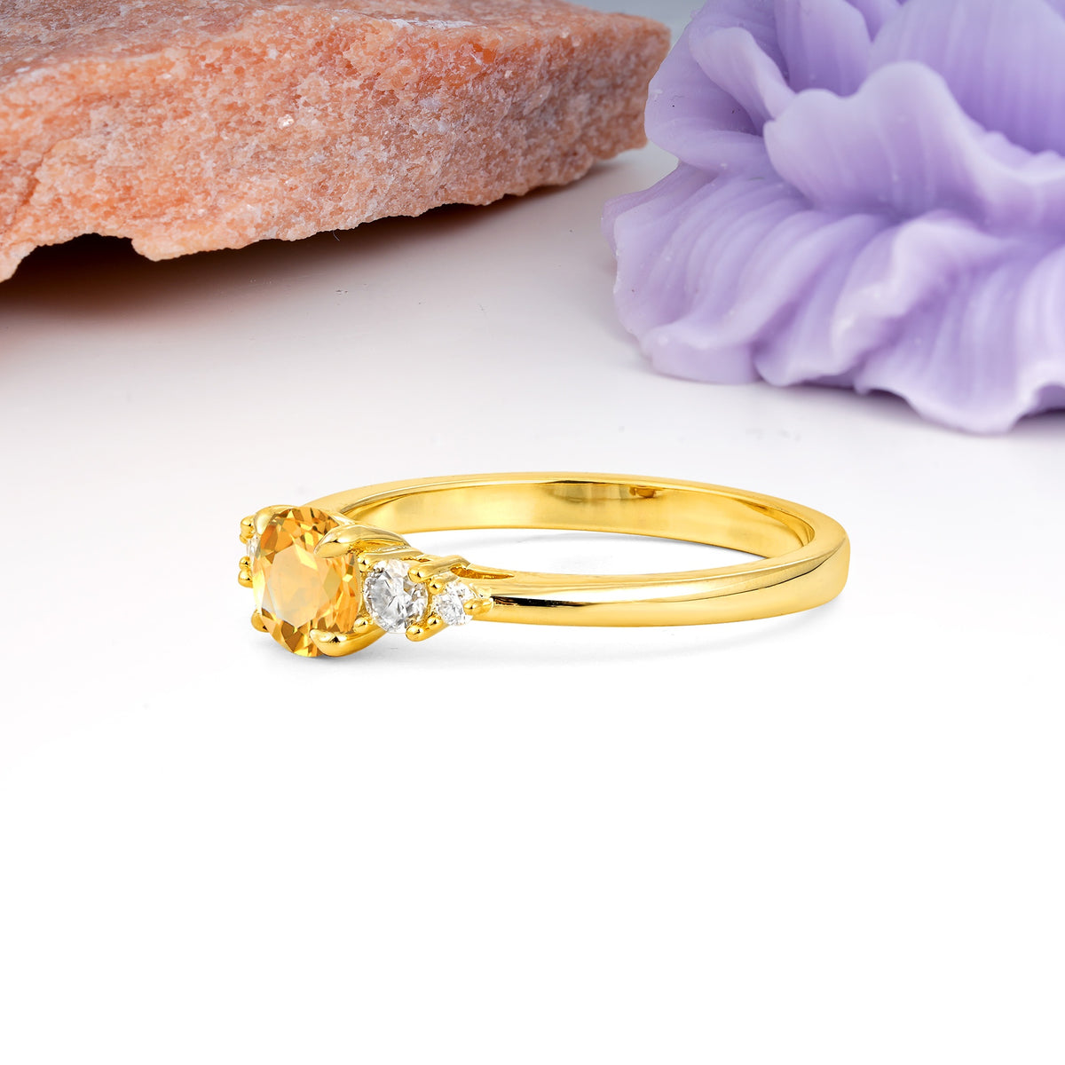 Simply Luxurious 4-Prong Round Cut Citrine Engagement Ring - Additional view