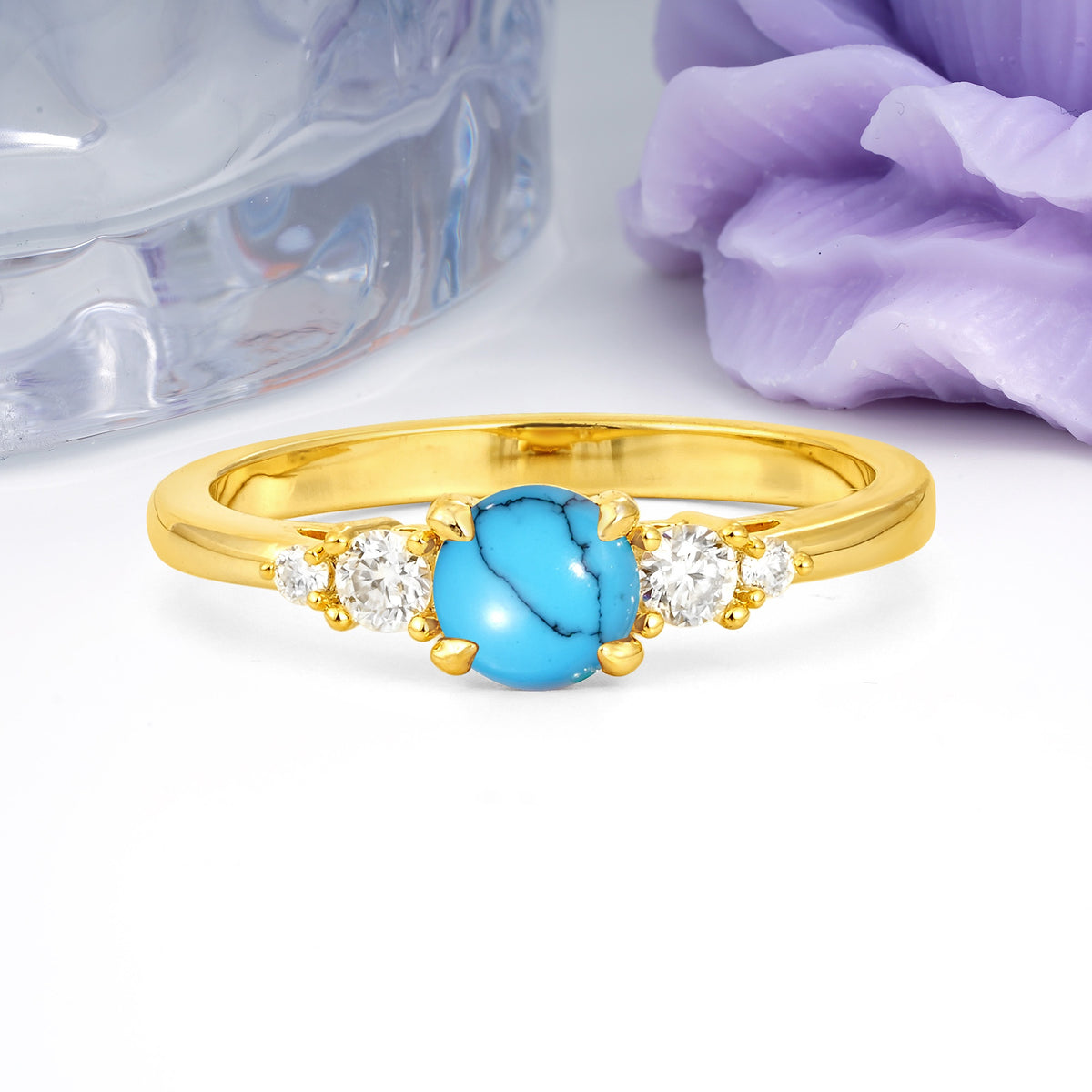 Simply Luxurious 4-Prong Round Cut Turquoise Engagement Ring - Additional view
