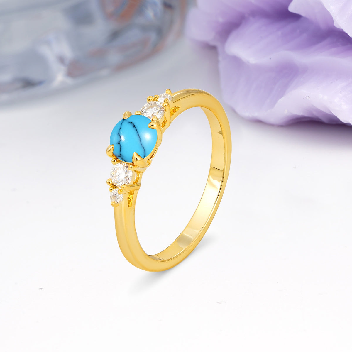 Simply Luxurious 4-Prong Round Cut Turquoise Engagement Ring - Additional view