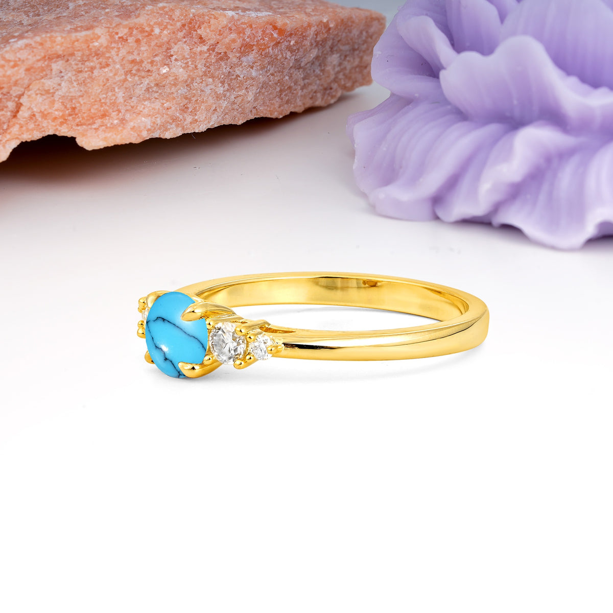 Simply Luxurious 4-Prong Round Cut Turquoise Engagement Ring - Additional view
