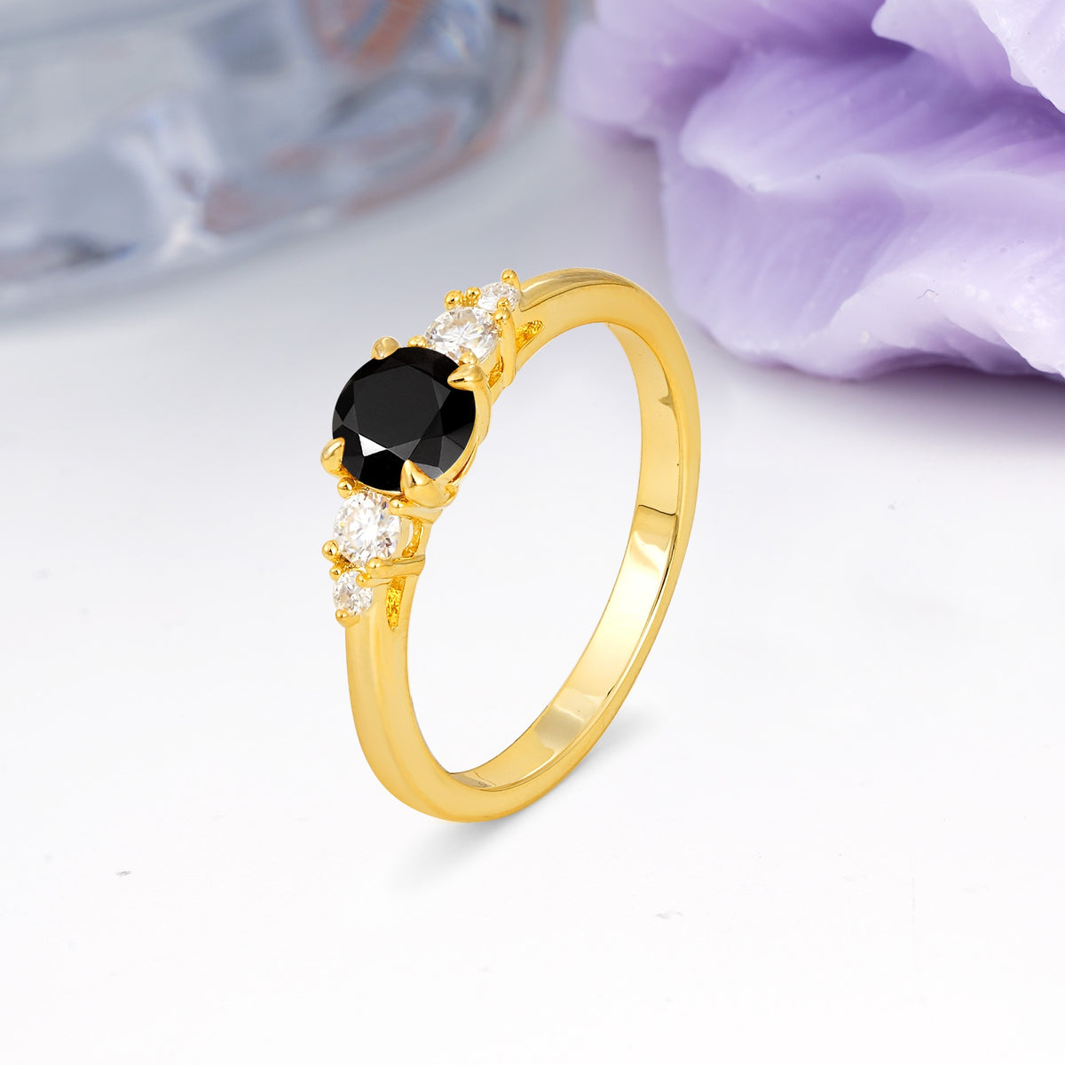 Simply Luxurious 4-Prong Round Cut Black Onyx Engagement Ring - Additional view