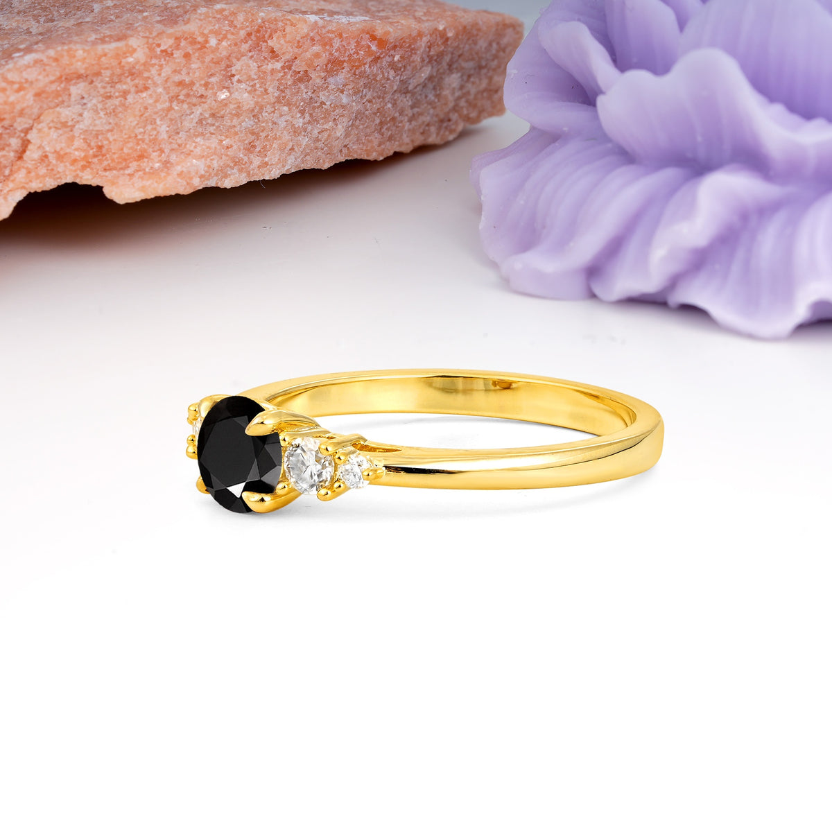 Simply Luxurious 4-Prong Round Cut Black Onyx Engagement Ring - Additional view