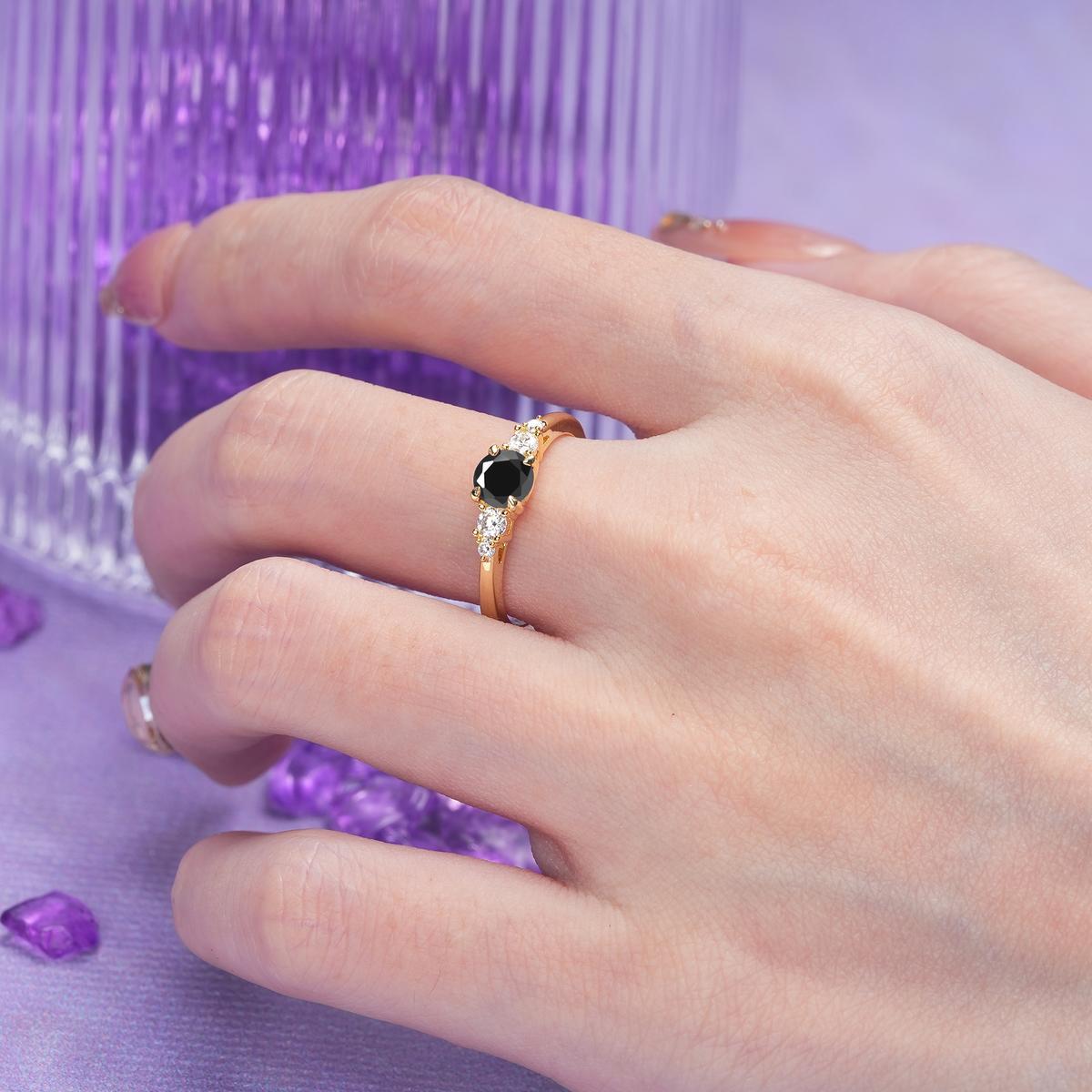 Simply Luxurious 4-Prong Round Cut Black Onyx Engagement Ring